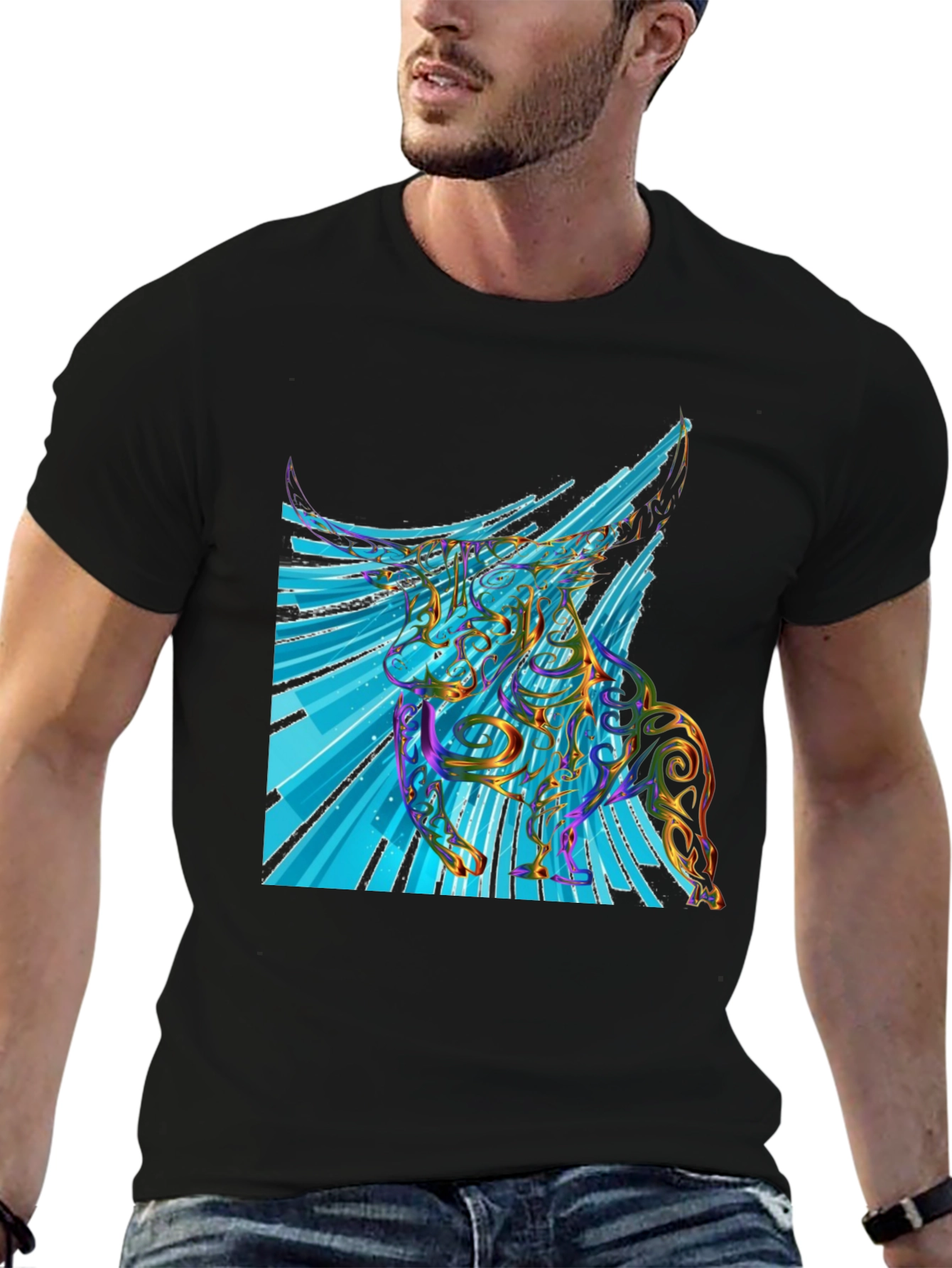 Black Abstract Unicorn Graphic Print Tee view 6