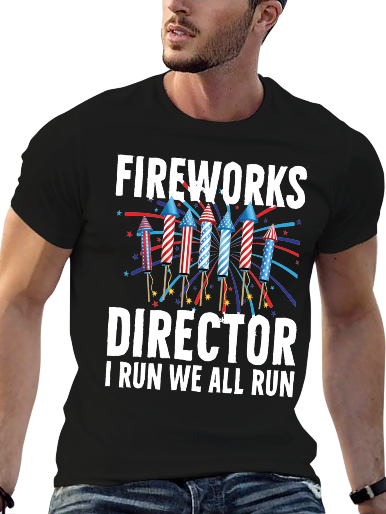Black Fireworks Director T-Shirt - Funny 4th of July Tee view 6