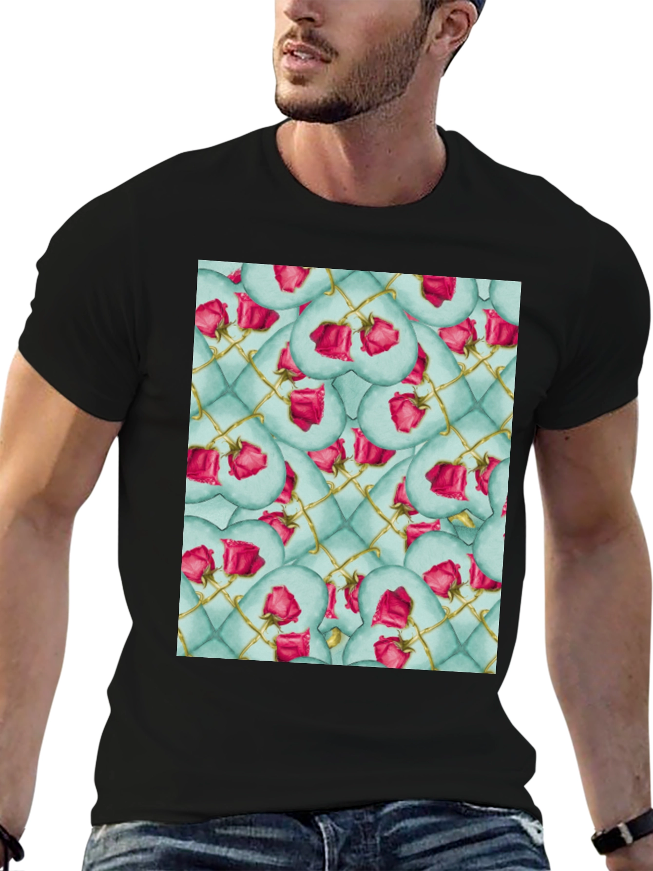 Black Rose Heart Quilted Pattern Tee view 6