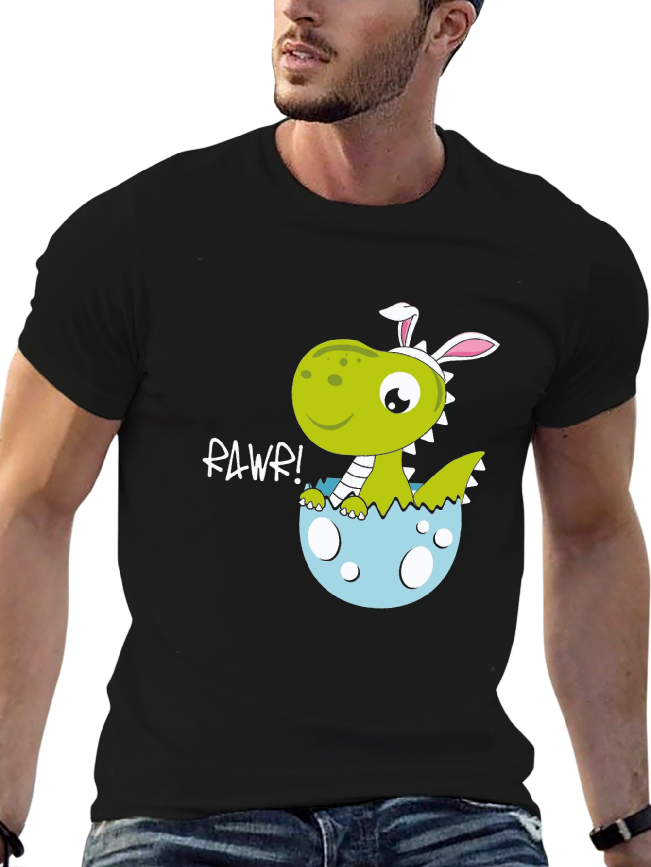 Black Dino Easter Egg T-Shirt - "Rawr!" Cute Design view 6