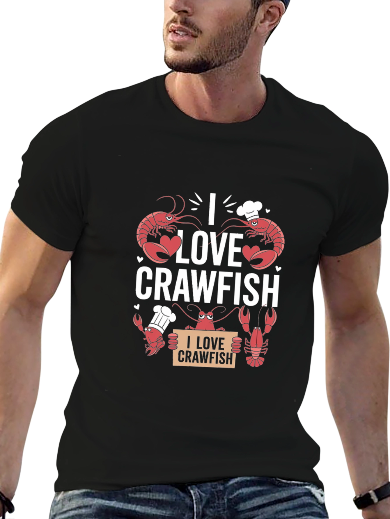 Black I Love Crawfish Graphic Tee - Black Cotton T-Shirt view 6