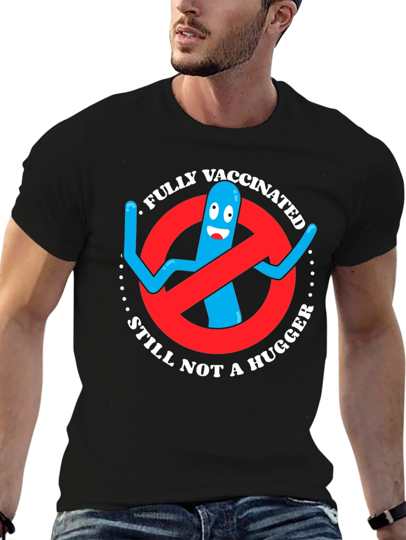 Black Vaccinated Not A Hugger T-Shirt view 6