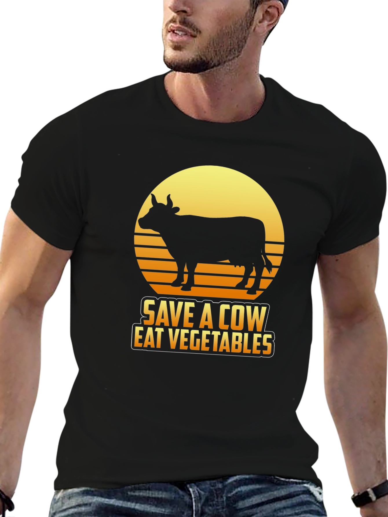 Black Save a Cow Eat Vegetables Graphic T-Shirt view 6