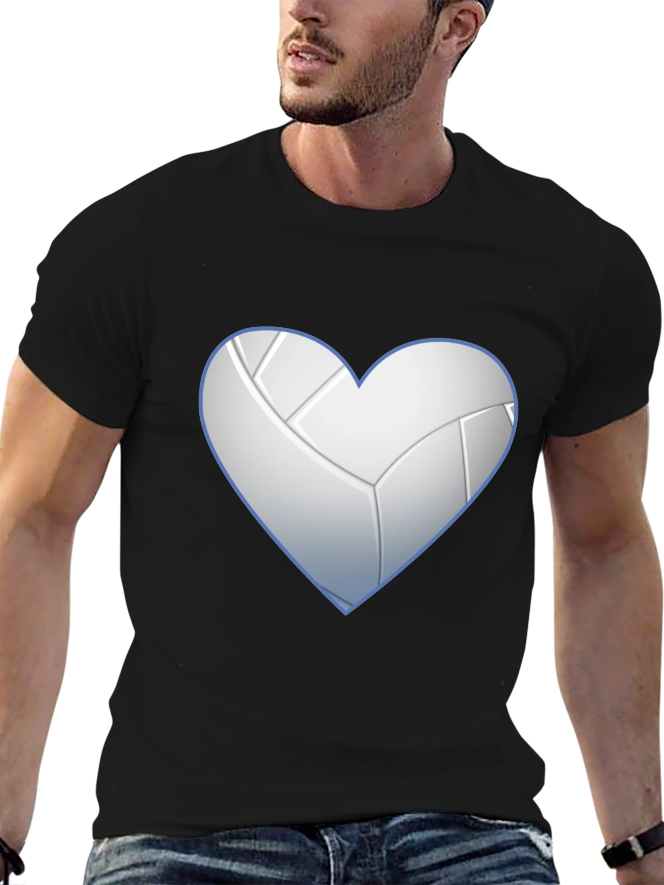Black Volleyball Heart Graphic Tee - Black Crew Neck T-Shirt view 6