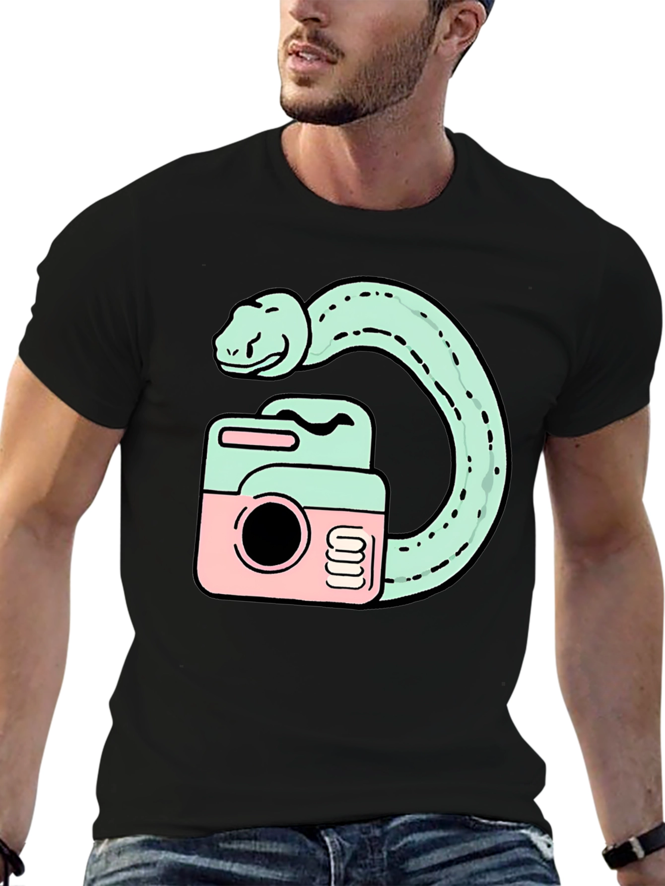 Black Snake Camera Graphic T-Shirt view 6