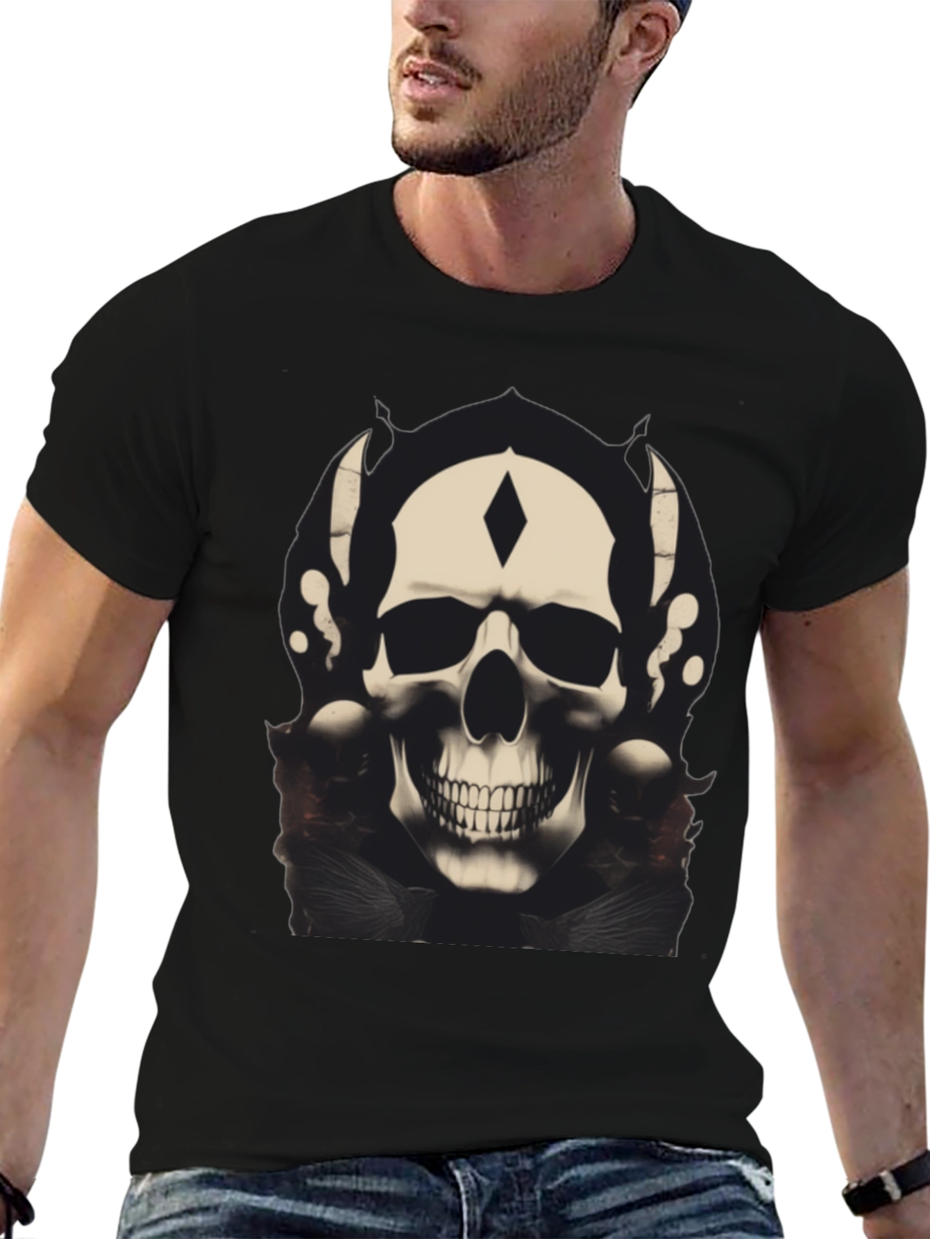Black Skull Graphic Black T-Shirt view 6