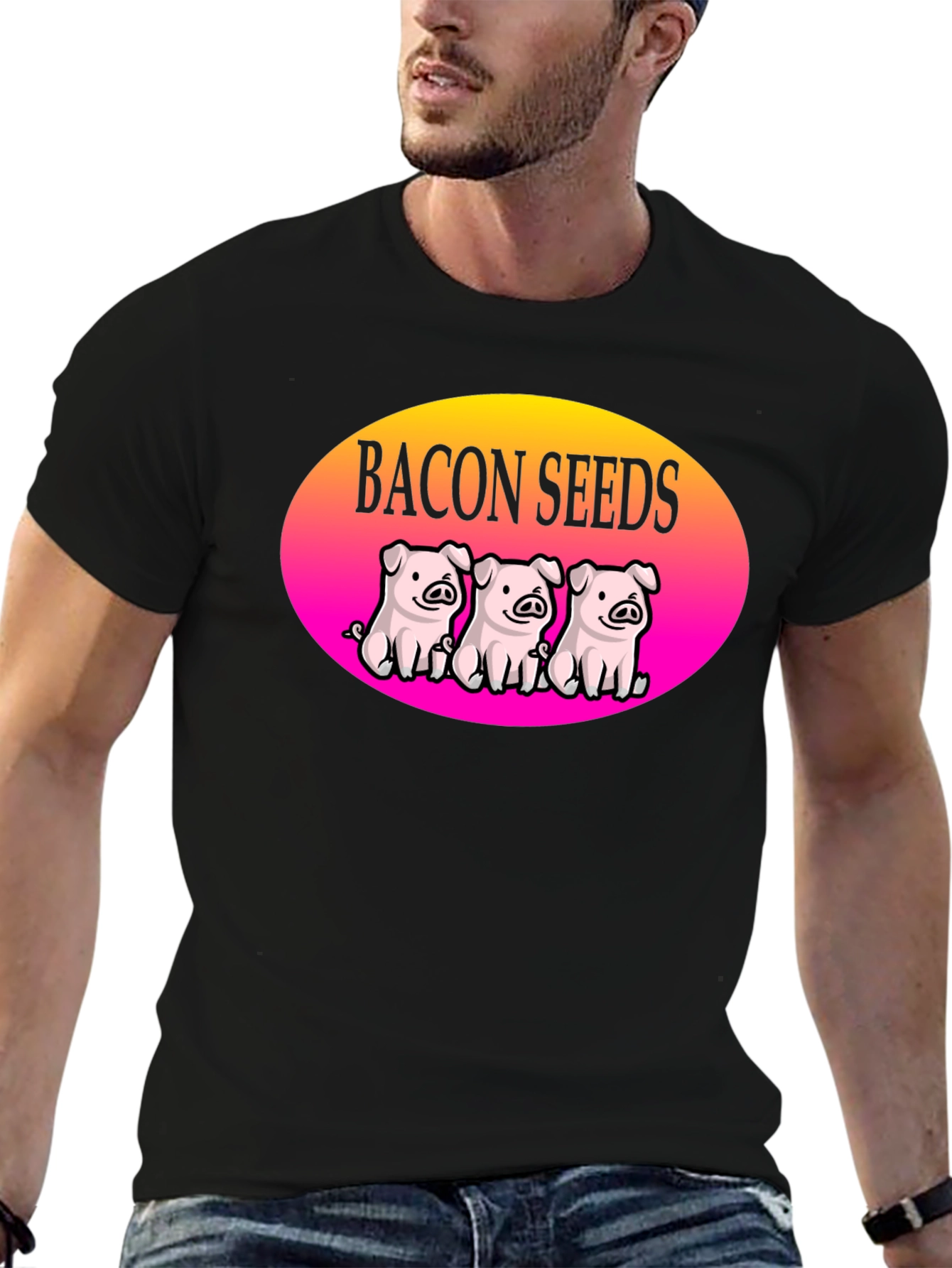 Black Bacon Seeds Pig T-Shirt - Cute Cartoon Design view 6