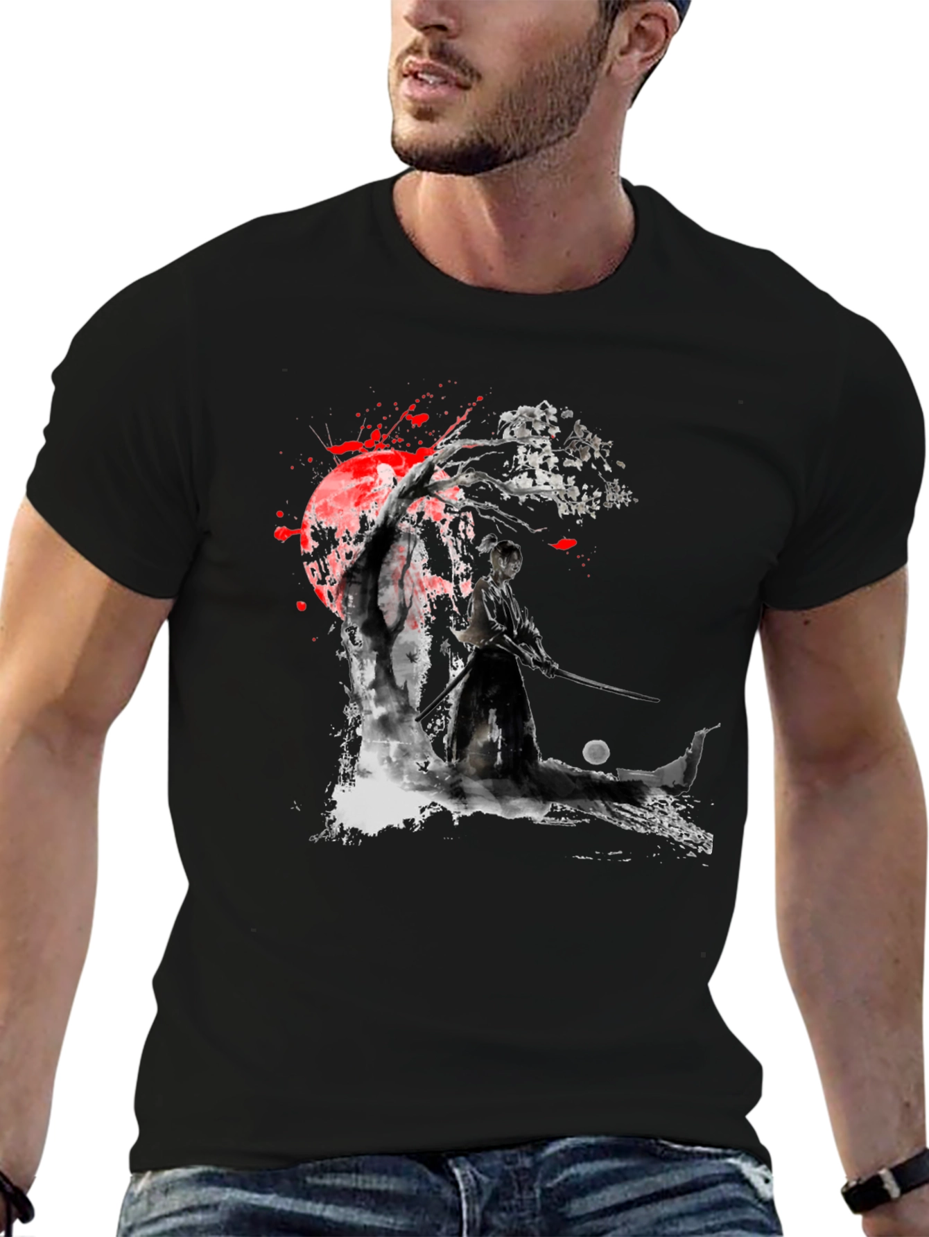 Black Samurai Warrior Graphic Black T-Shirt view 6