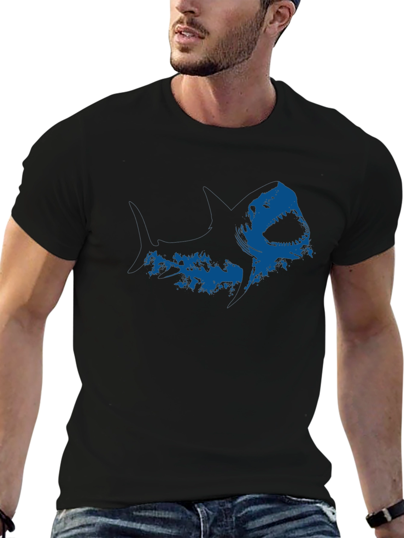 Black Shark Graphic Black T-Shirt view 6