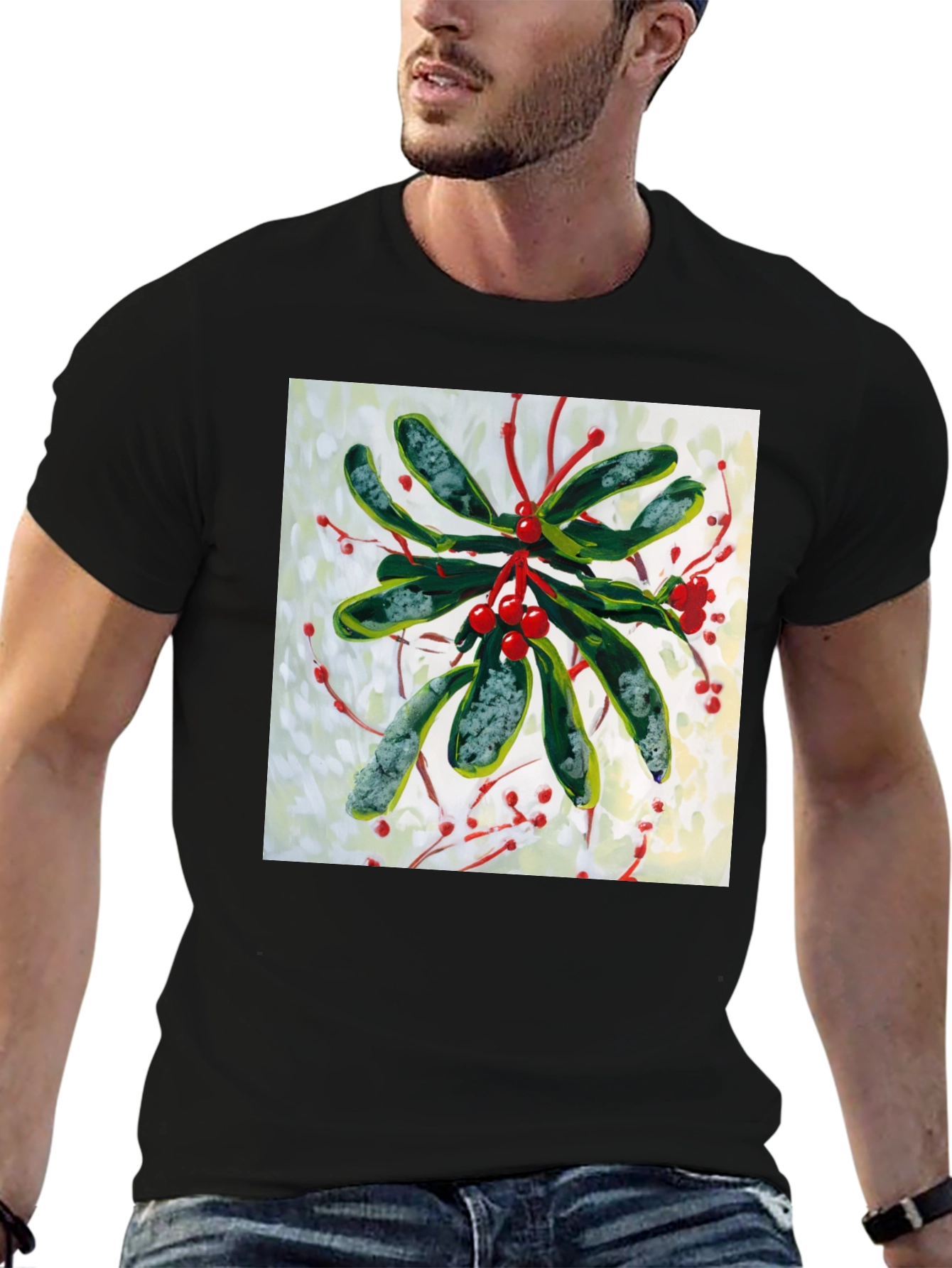 Black Mistletoe Graphic Tee - Holiday Style view 6