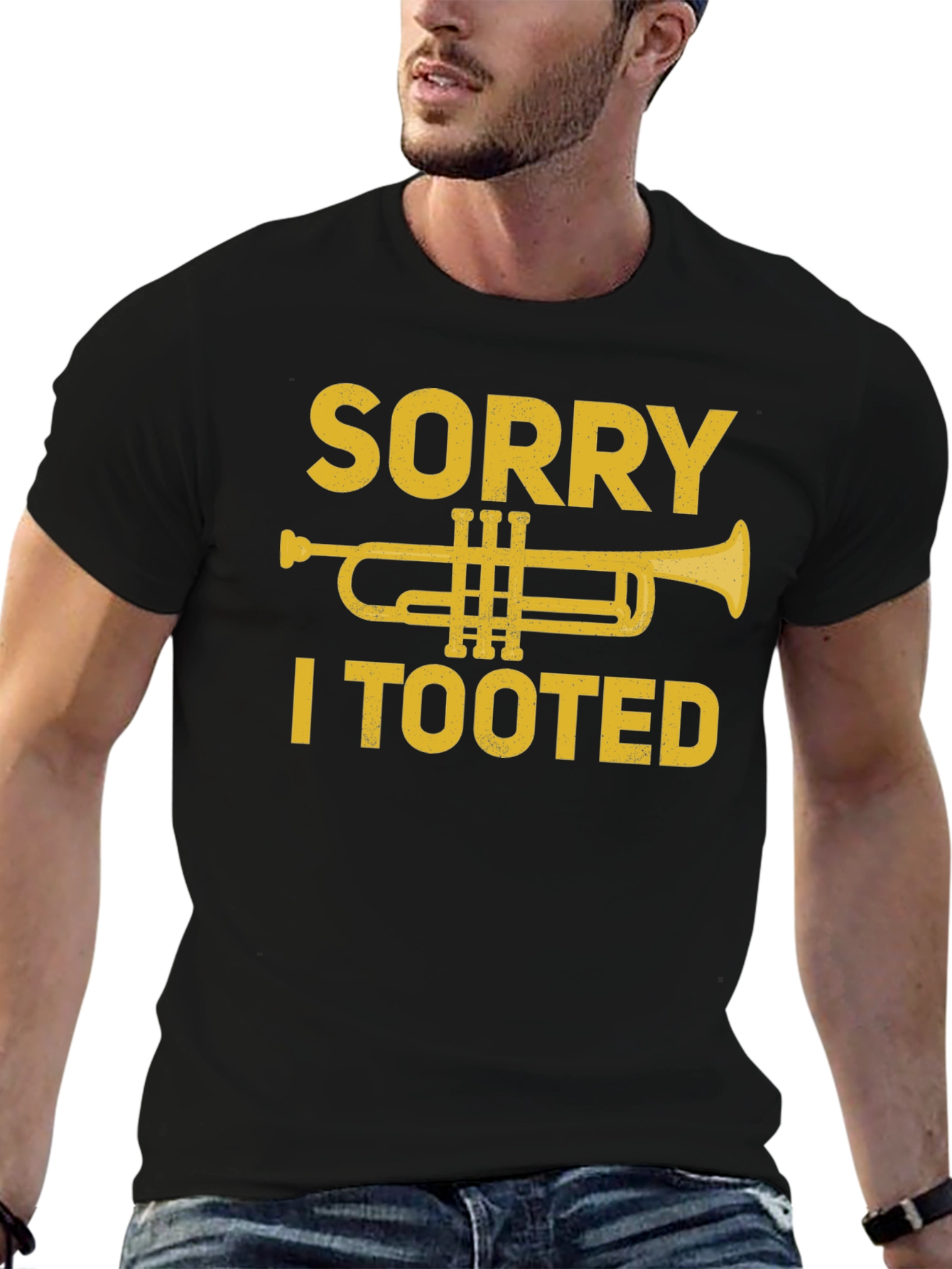 Black Sorry I Tooted Trumpet T-Shirt - Funny Music Tee view 6