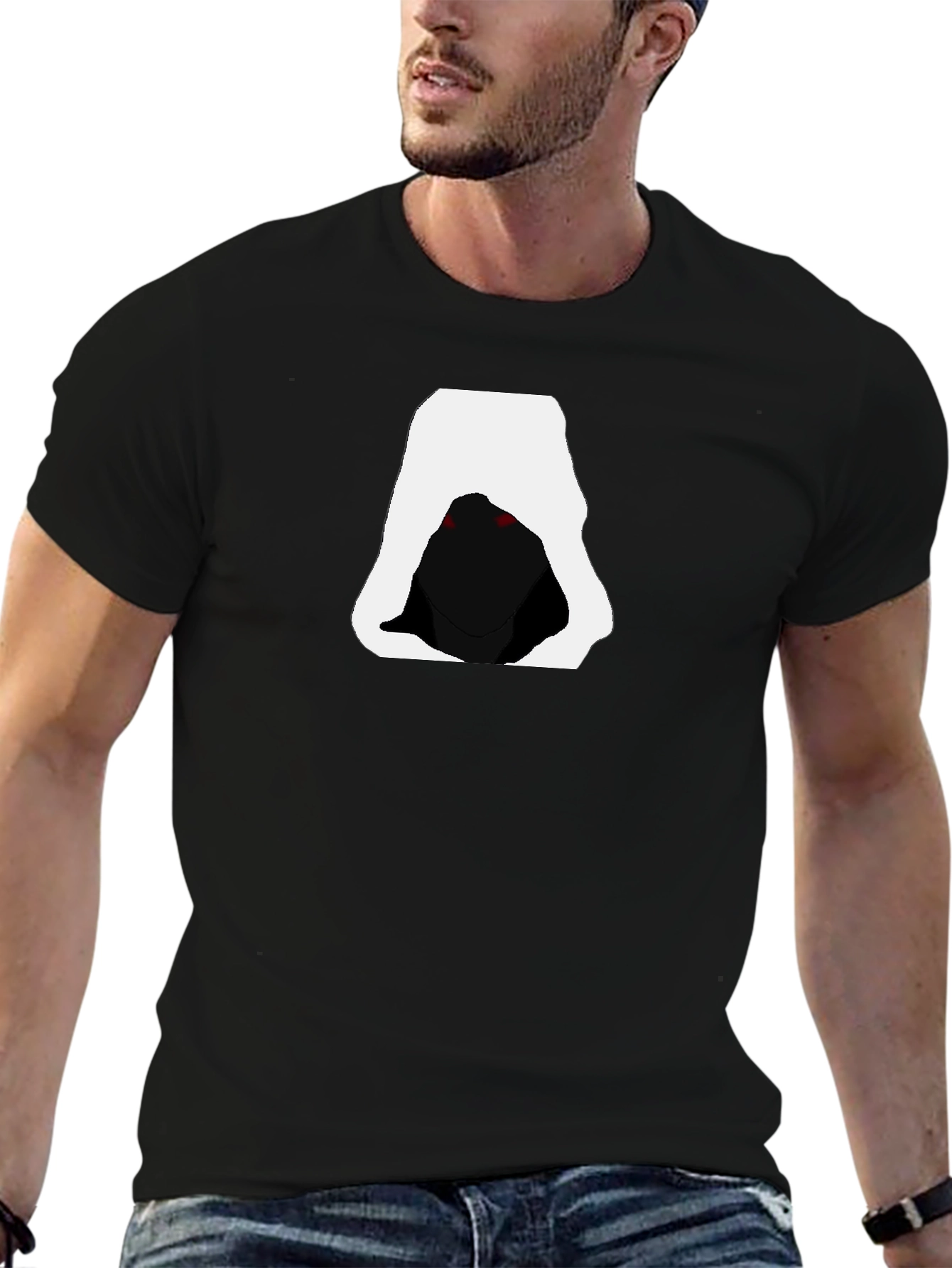 Black Hooded Figure Graphic Tee - Men's Black T-Shirt view 6