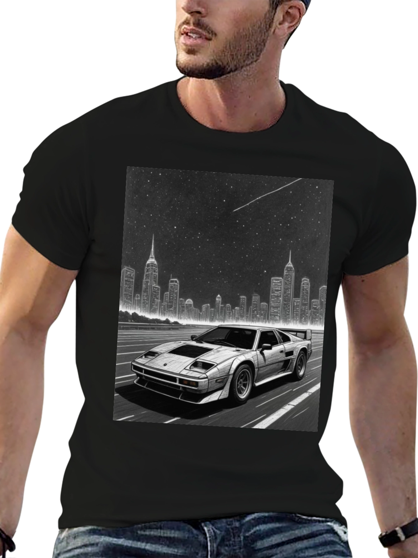 Black Retro Car & Cityscape Graphic Tee - Black view 6