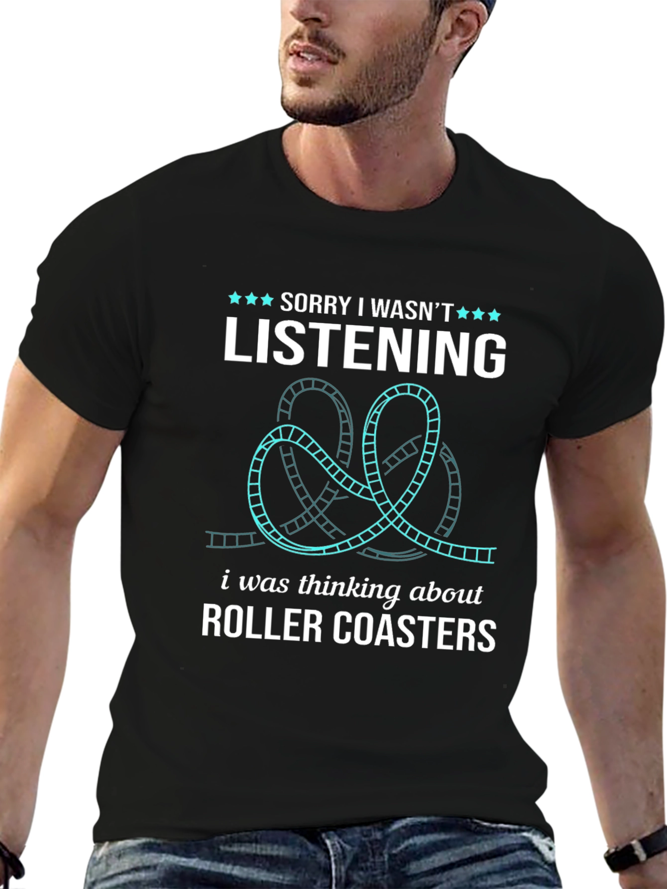 Black Roller Coaster Lover T-Shirt - Sorry Wasn't Listening Tee view 6