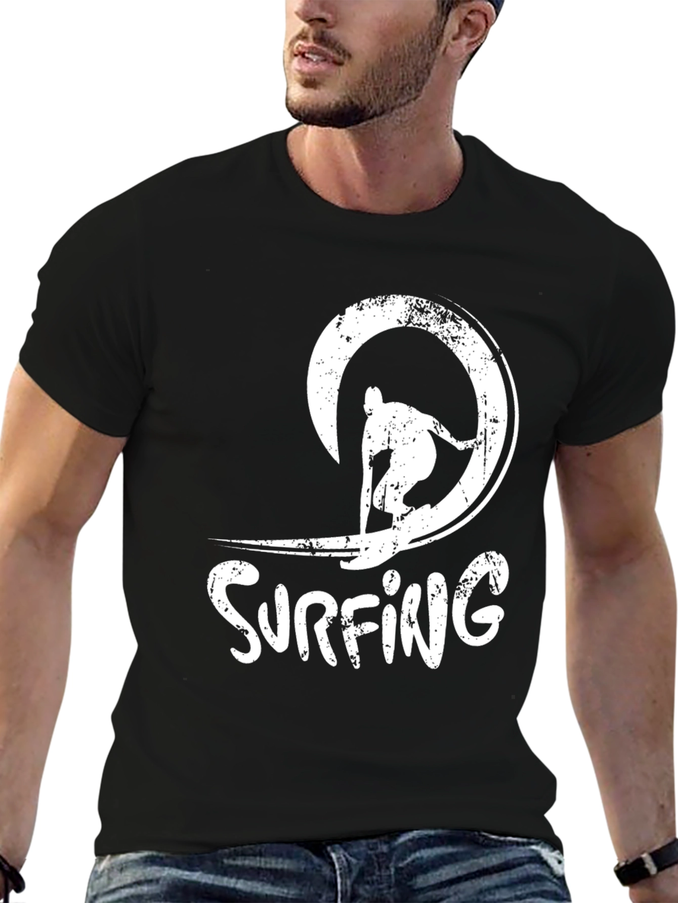 Black Surfing Wave Graphic Black T-Shirt view 6