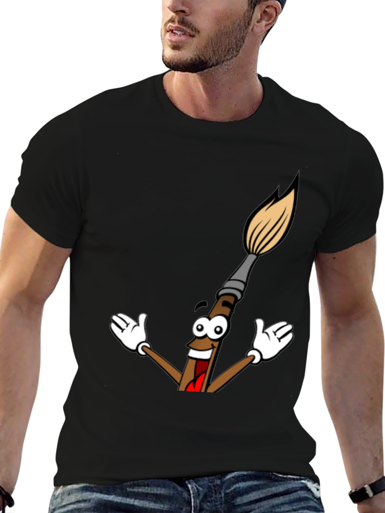 Black Cartoon Paintbrush Graphic Tee - Black view 6