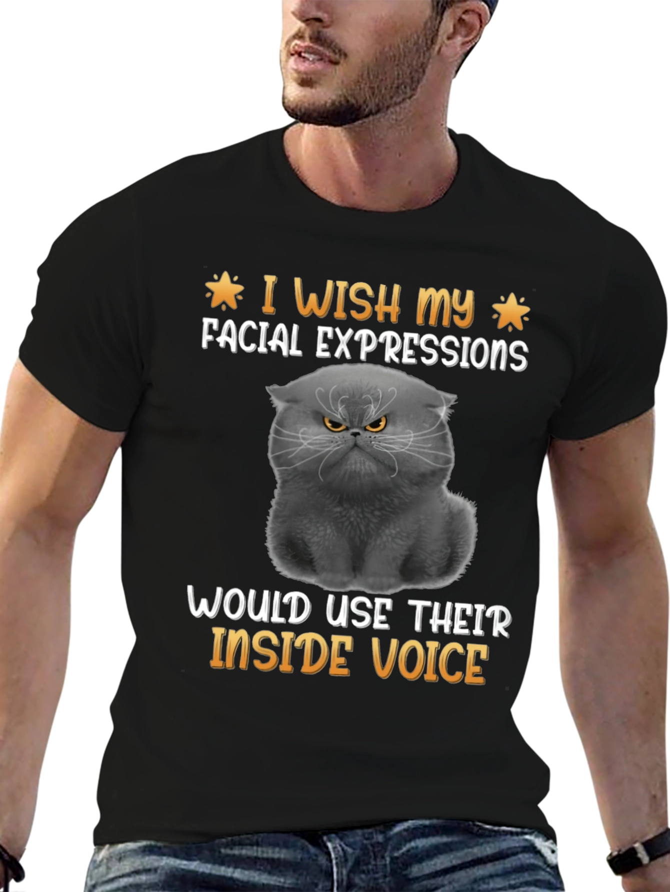 Black Funny Cat T-Shirt: I Wish My Facial Expressions Used Their Inside Voice view 6