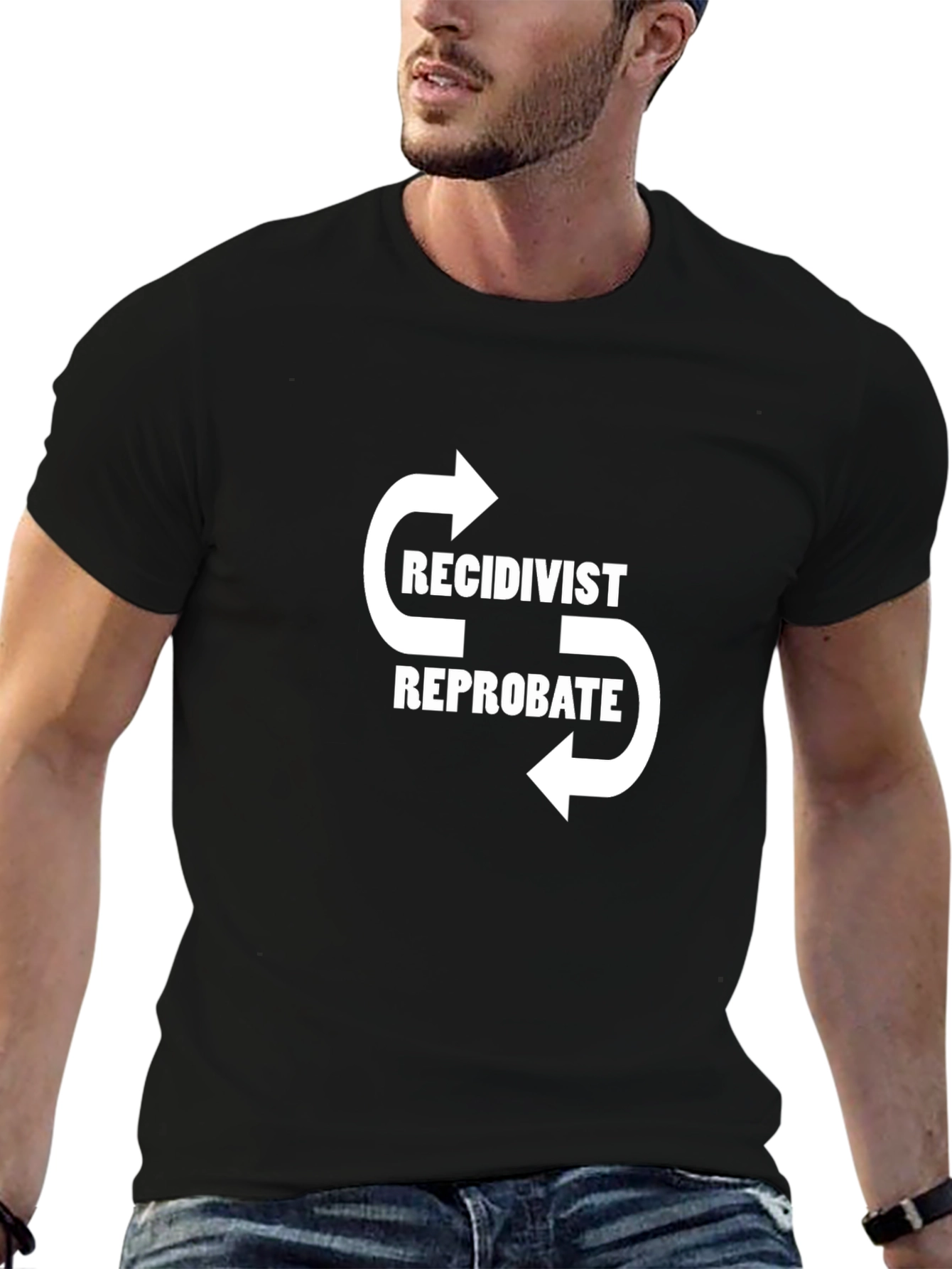 Black Recidivist Reprobate T-Shirt - Black Crew Neck Graphic Tee view 6