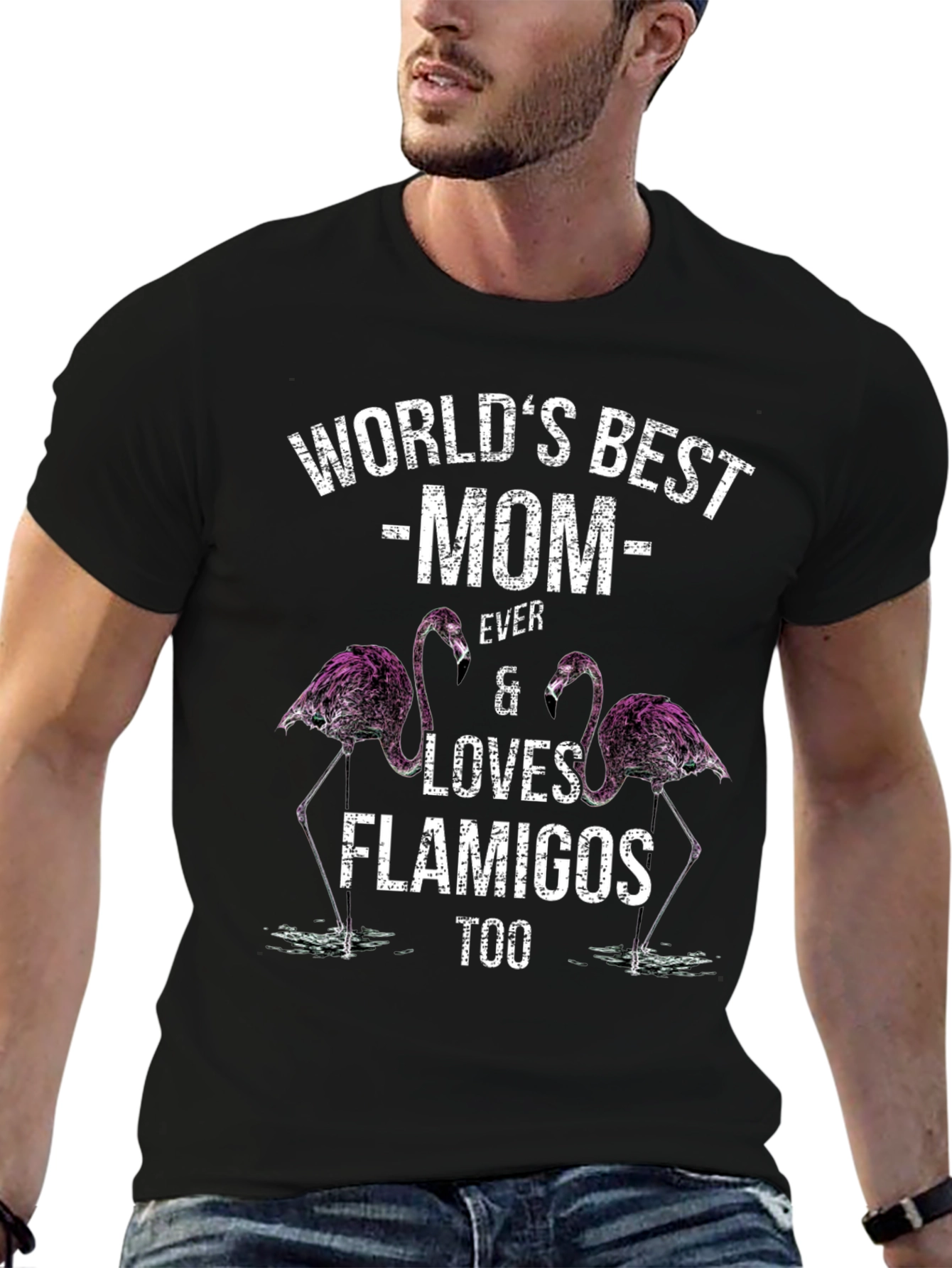 Black World's Best Mom Flamingo Graphic T-Shirt view 6
