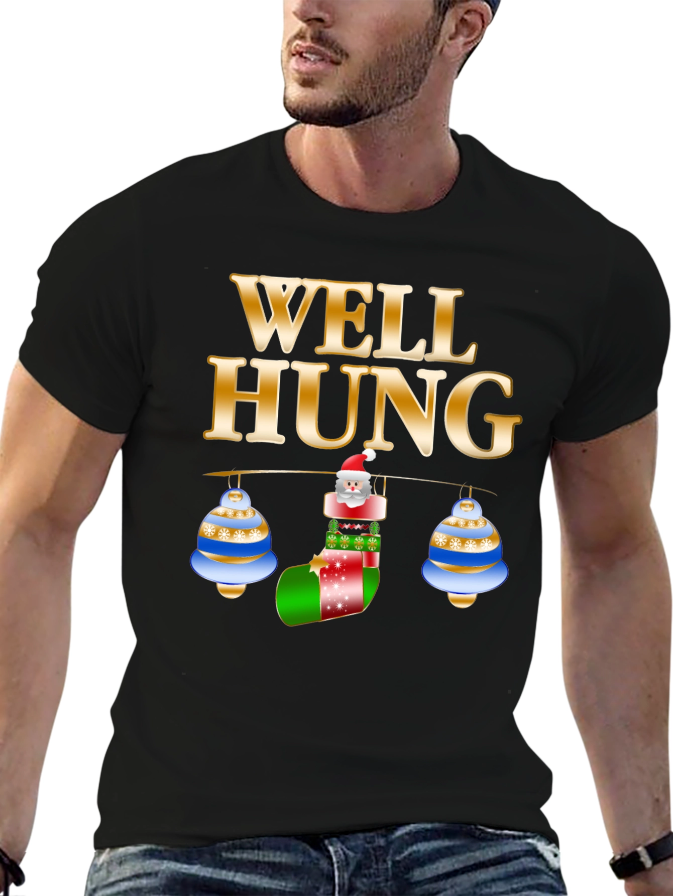 Black Well Hung Santa Christmas T-Shirt view 6