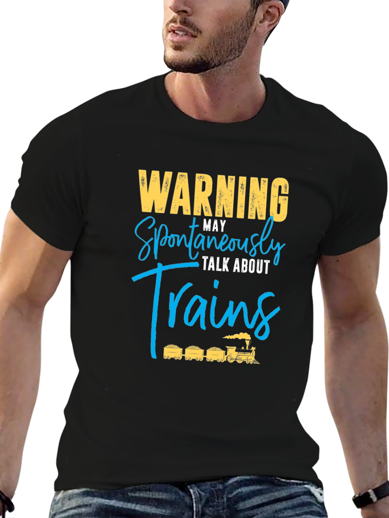 Black Warning May Spontaneously Talk About Trains T-Shirt view 6