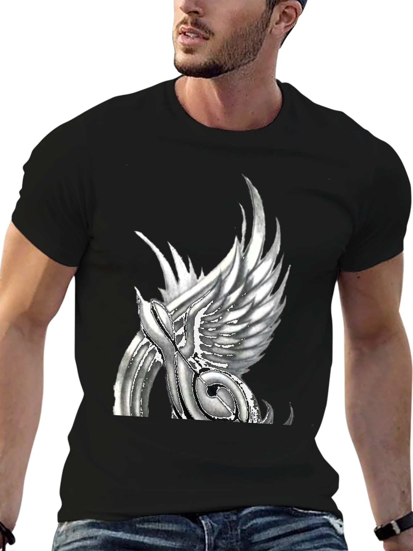 Black Winged Music Note T-Shirt - Unique Graphic Tee view 6