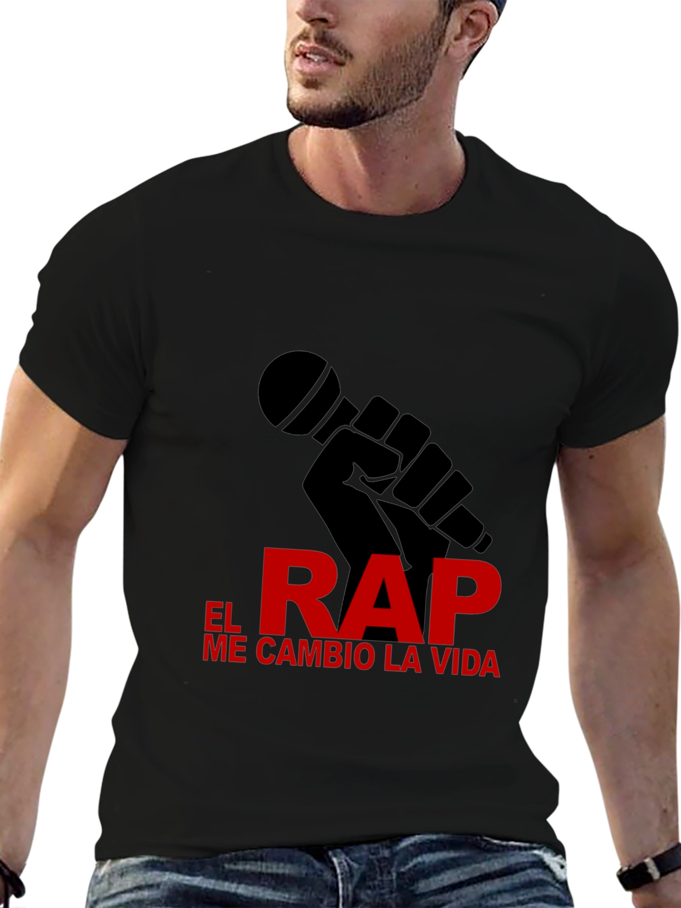 Black Rap Life Tee - "El Rap Me Cambio La Vida" Design T-Shirt view 6