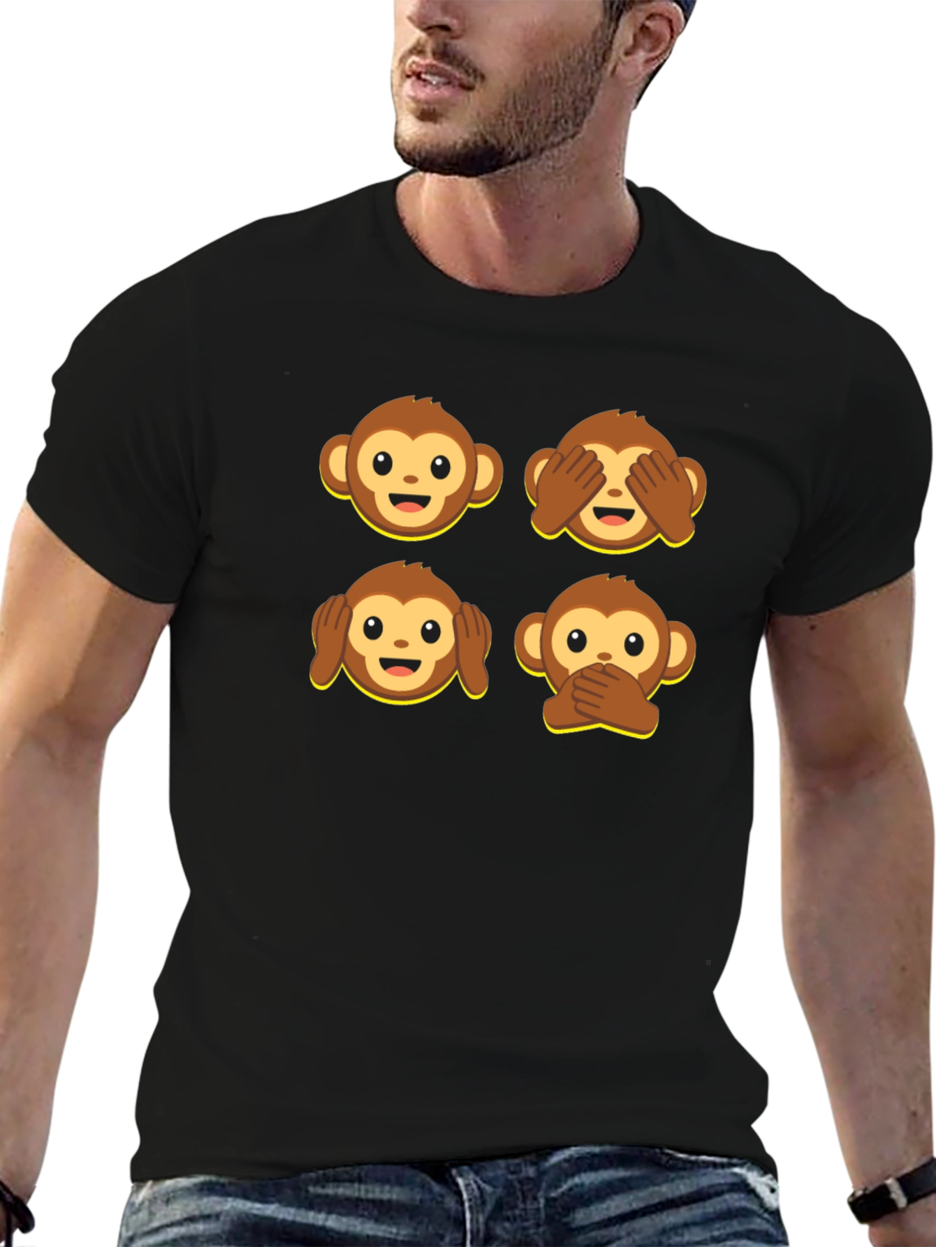 Emoji Monkey Graphic Tee - Hear, See, Speak No Evil T-Shirt - 6