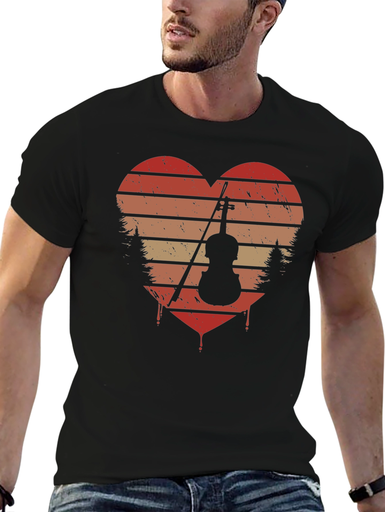 Black Vintage Violin Heart T-Shirt - Music Lover Tee view 6