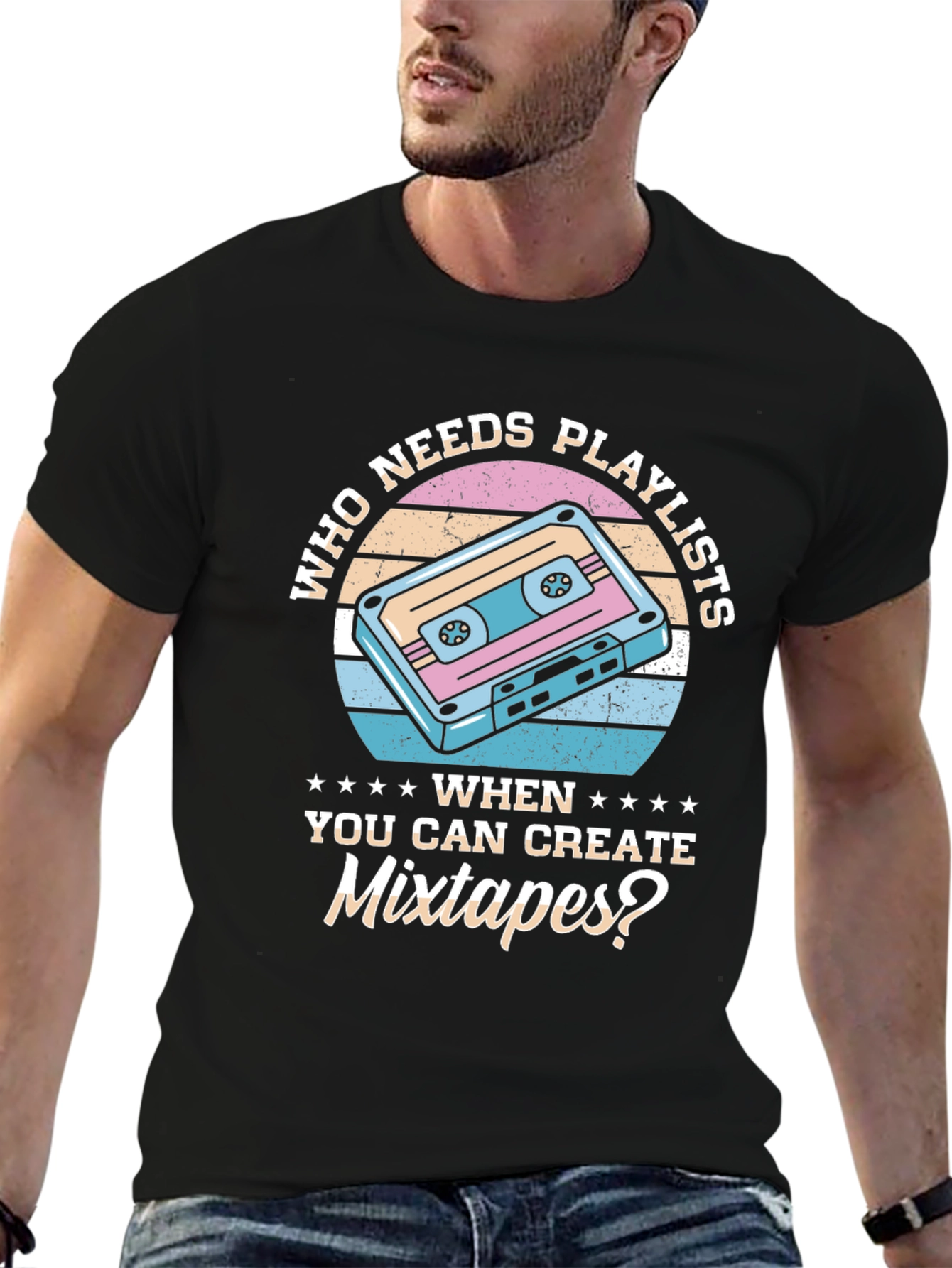 Black Retro Mixtape T-Shirt - Who Needs Playlists? view 6