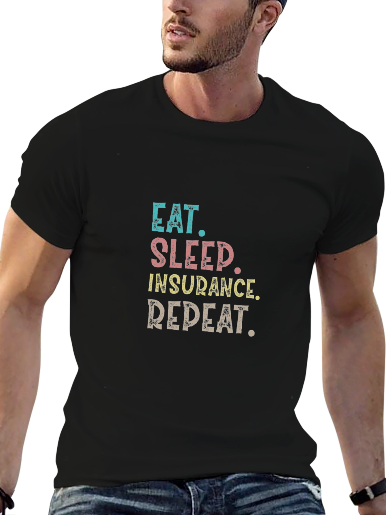 Black Eat Sleep Insurance Repeat T-Shirt view 6