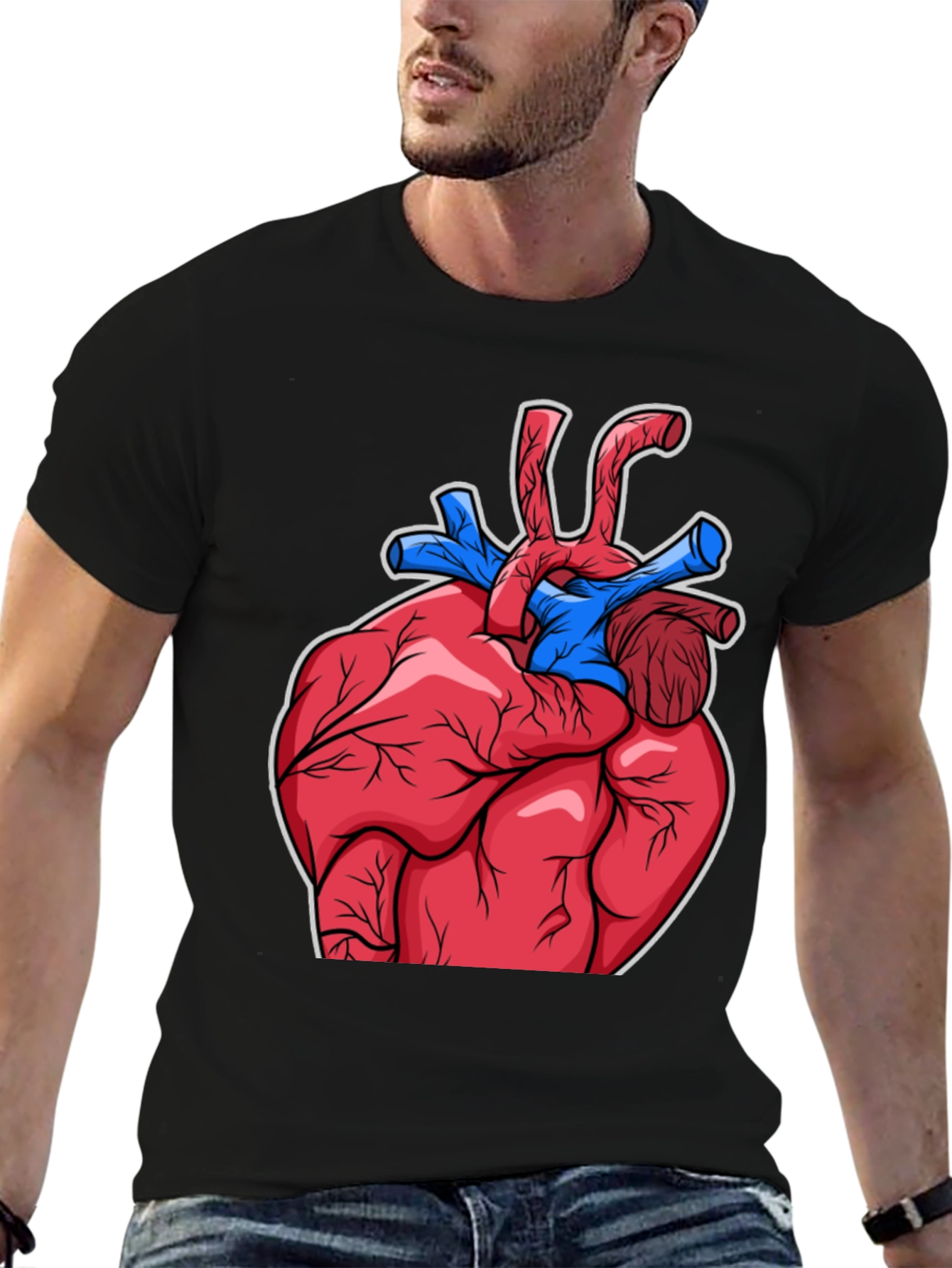 Black Anatomical Heart Graphic T-Shirt - Bold Design view 6