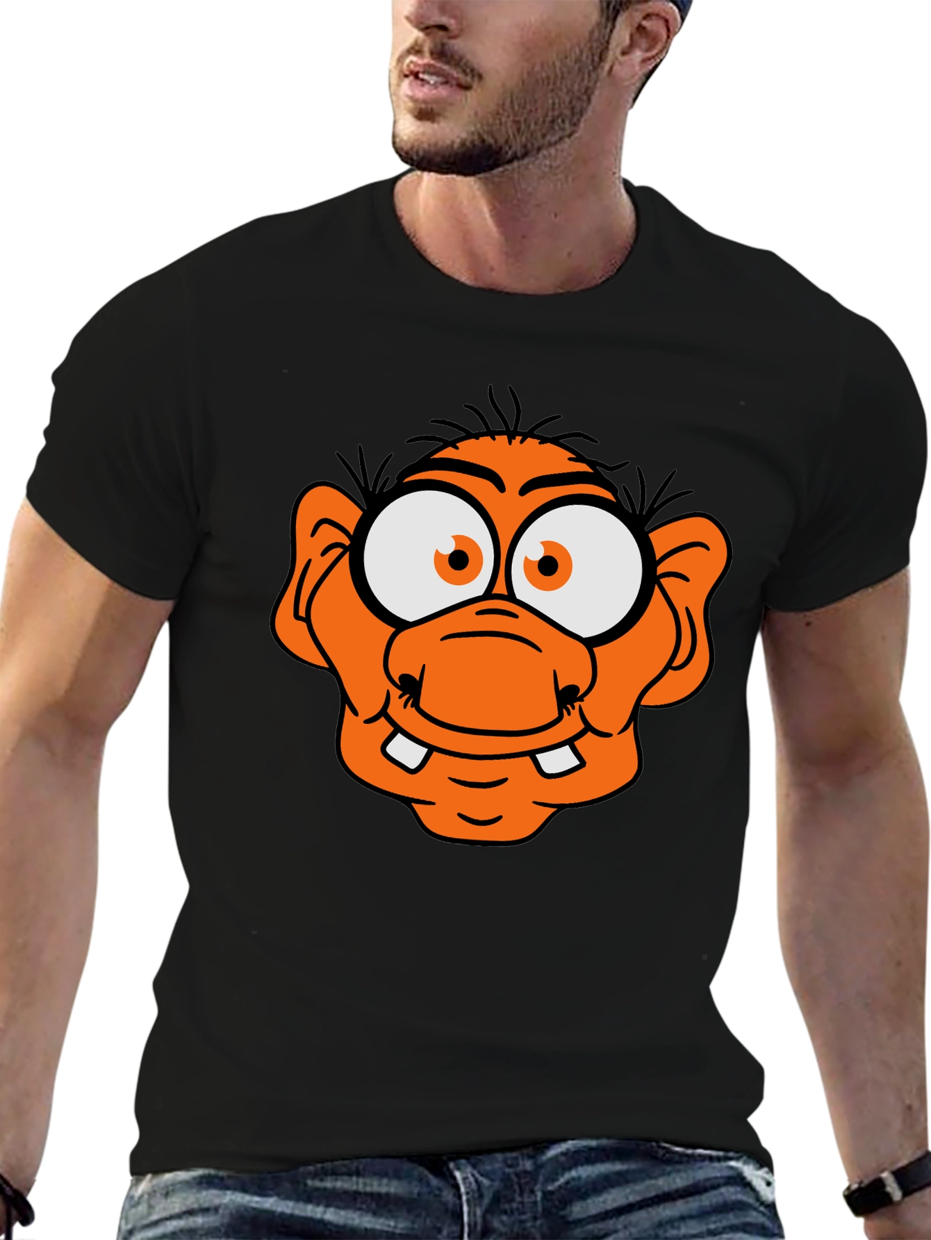 Black Funny Orange Cartoon Character Graphic Tee view 6