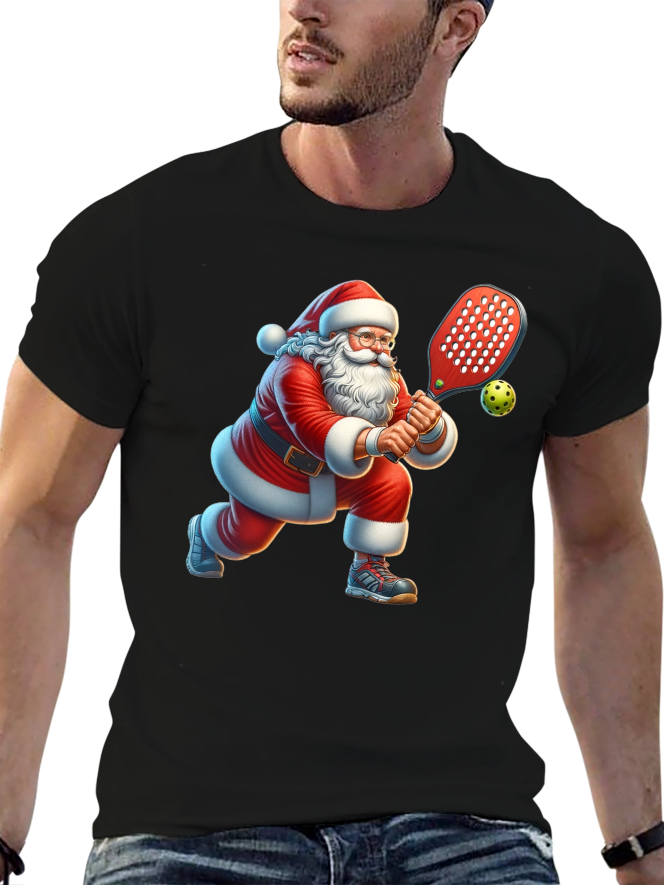 Black Santa Pickleball T-Shirt view 6