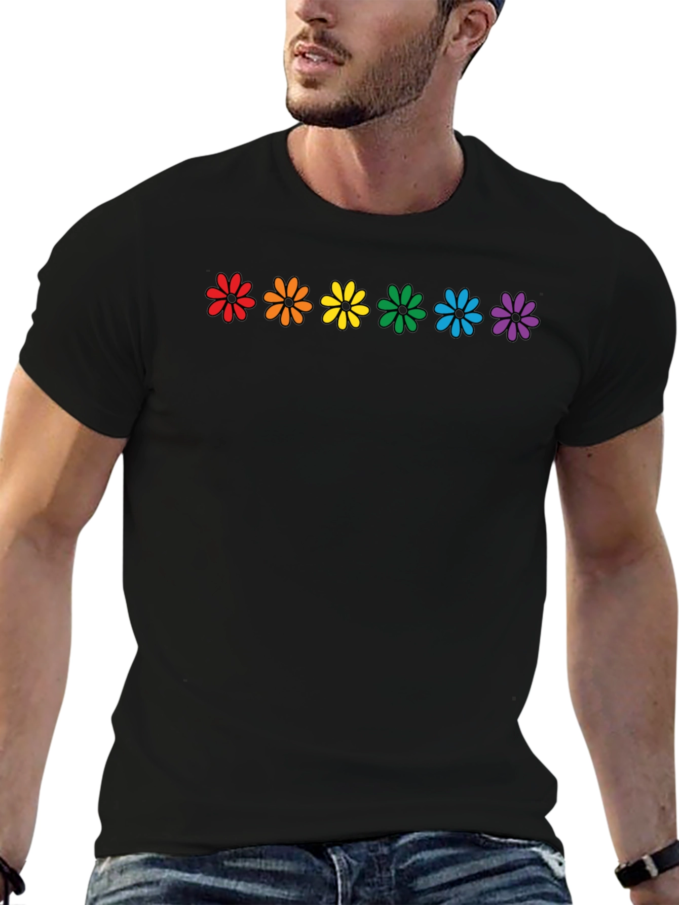 Black Rainbow Flower Power T-Shirt view 6