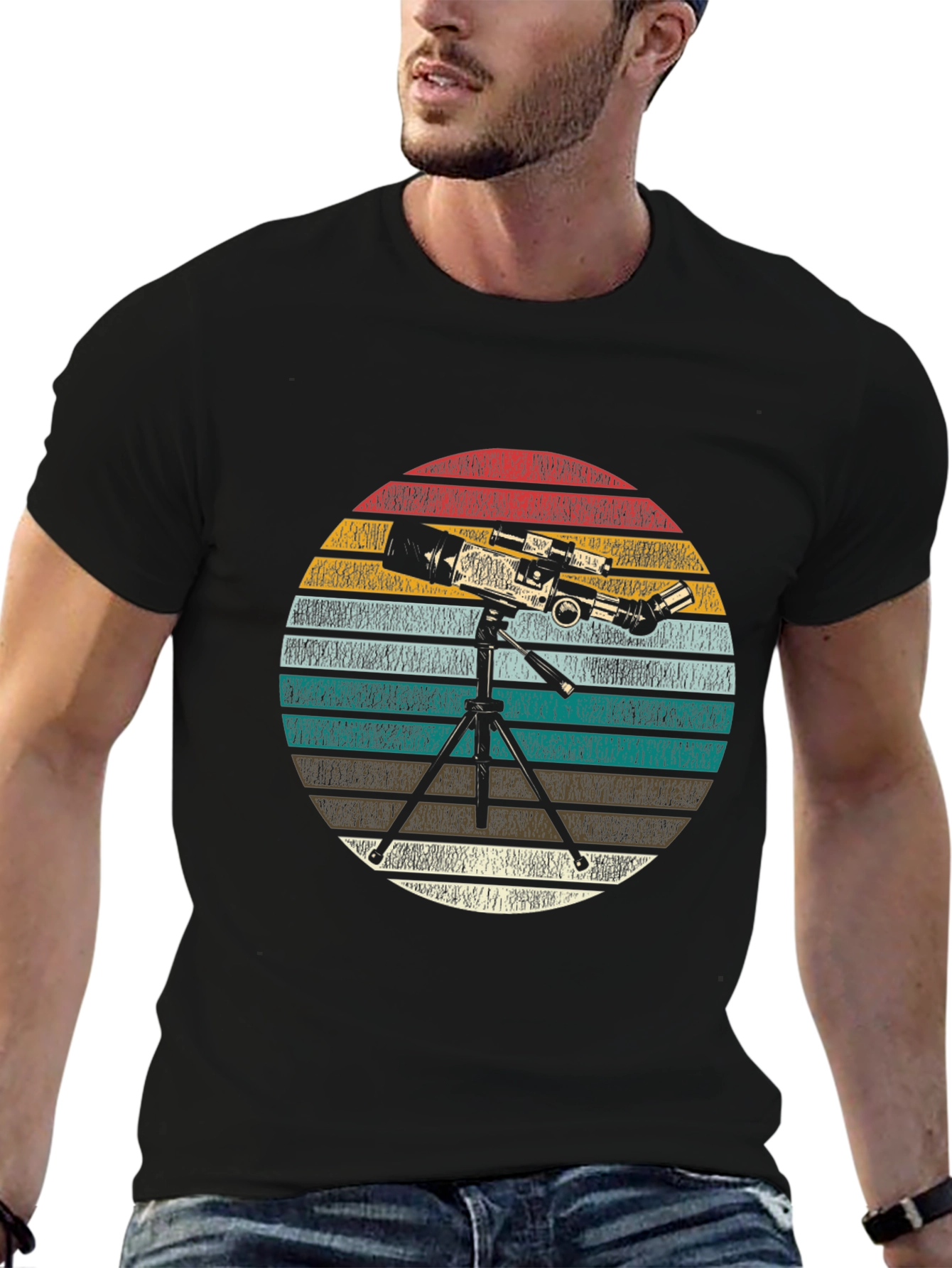 Black Telescope Graphic Print Tee - Astronomy Lover Gift view 6