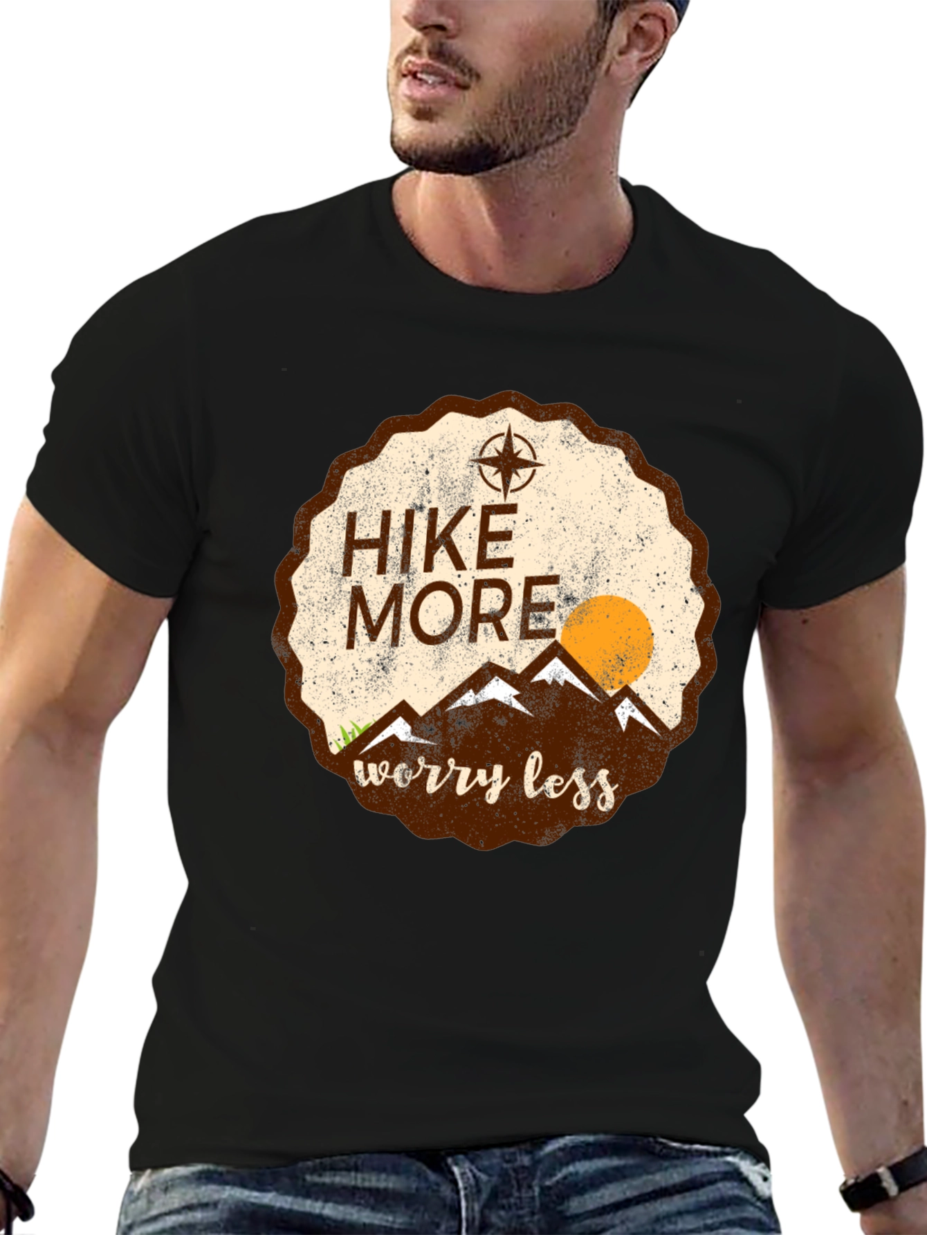 Black Hike More Worry Less Graphic Tee - Adventure Awaits view 6