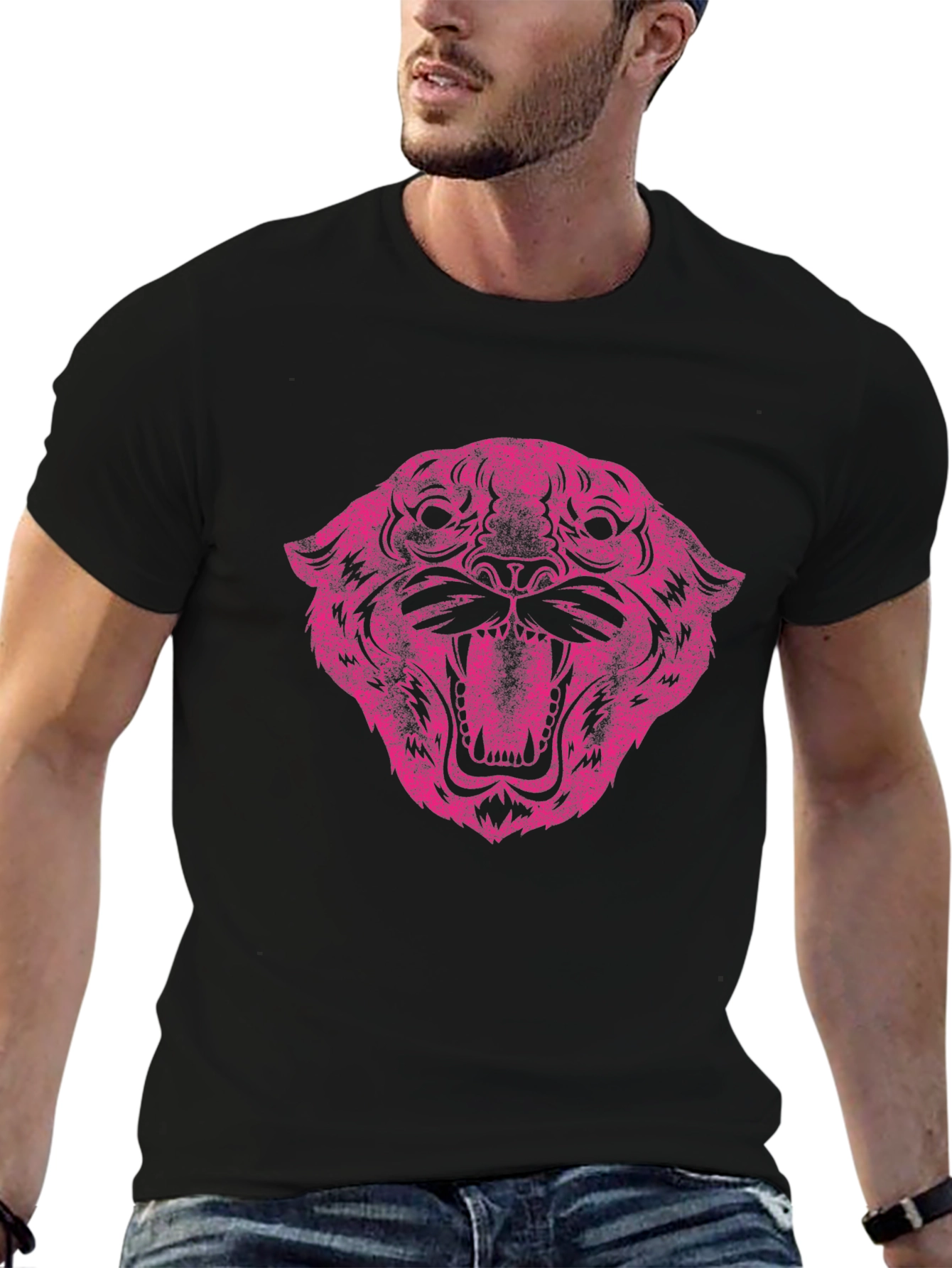 Black Pink Tiger Graphic Black T-Shirt view 6