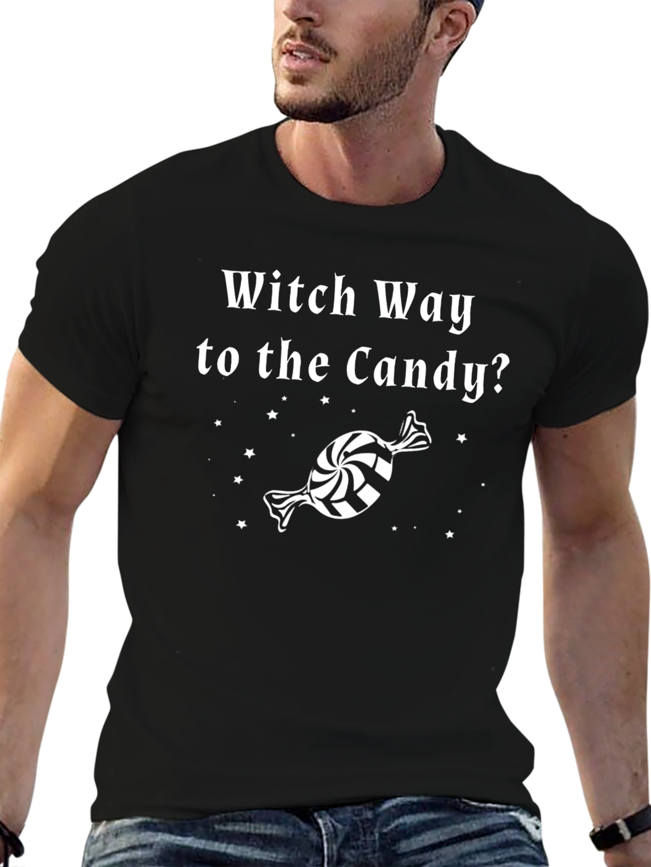 Black Witch Way to the Candy? Halloween T-Shirt view 6