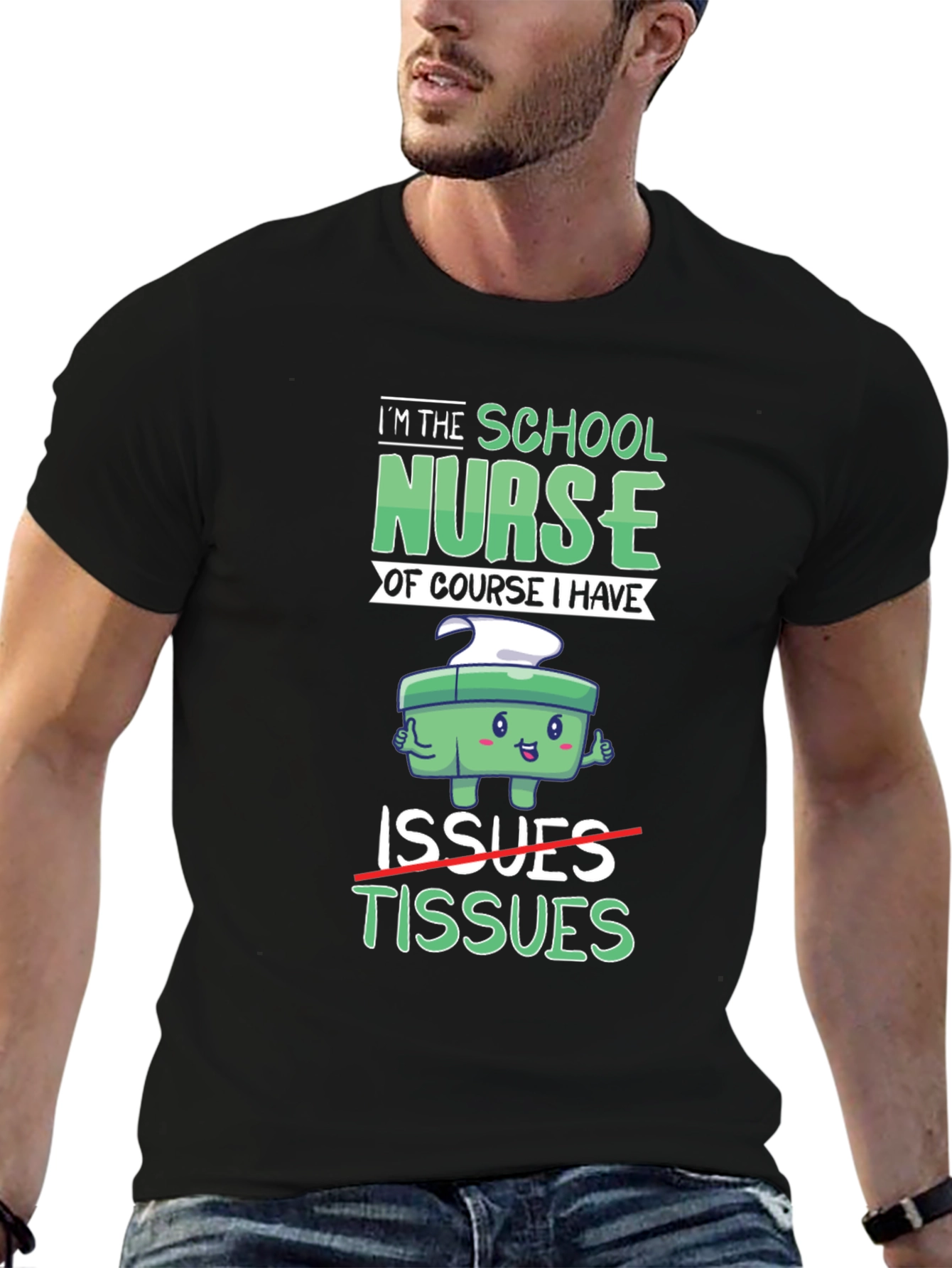 Black School Nurse Humor T-Shirt: Issues & Tissues Graphic Tee view 6