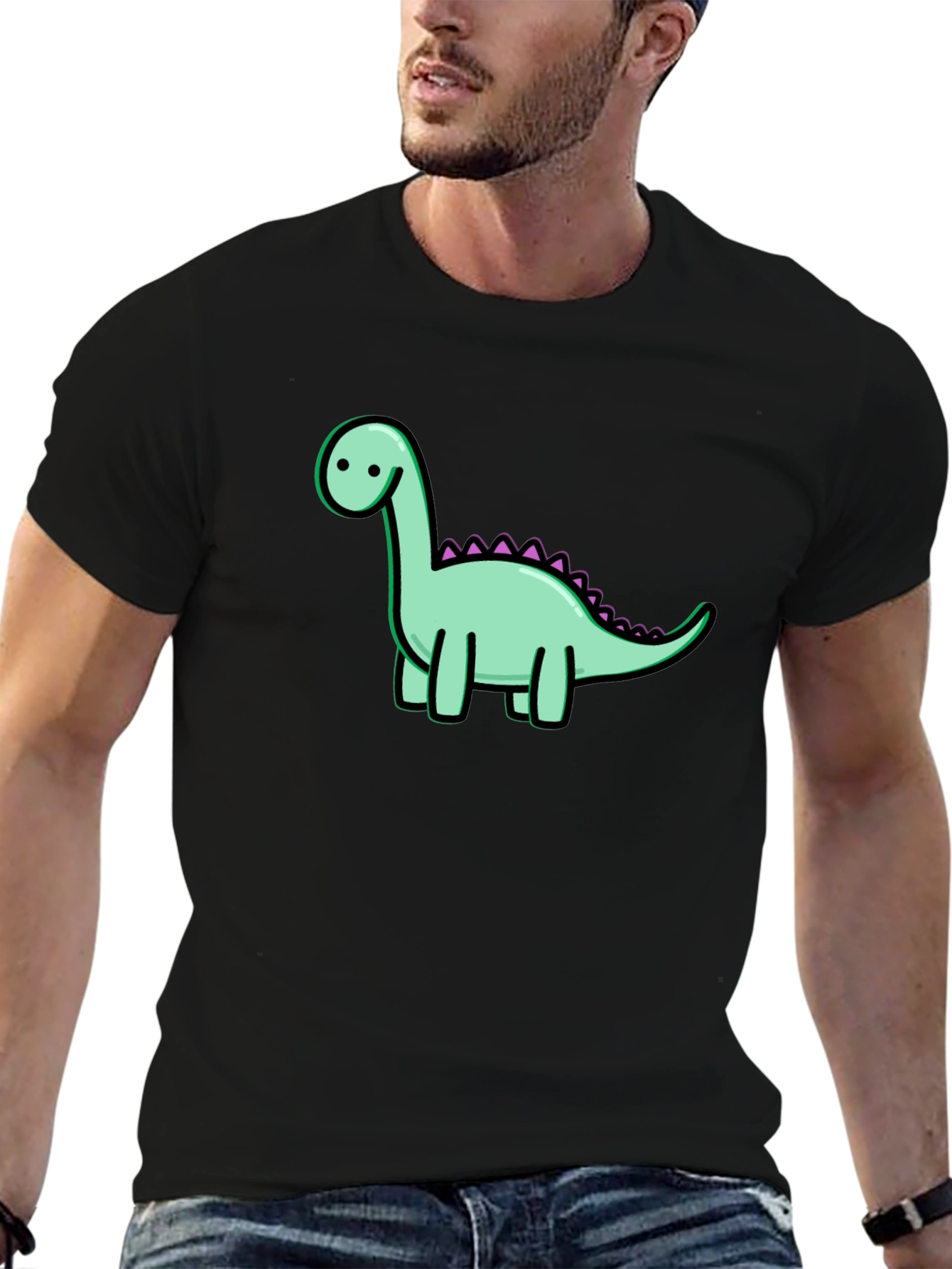 Black Dinosaur Graphic Tee - Casual Cotton T-Shirt view 6
