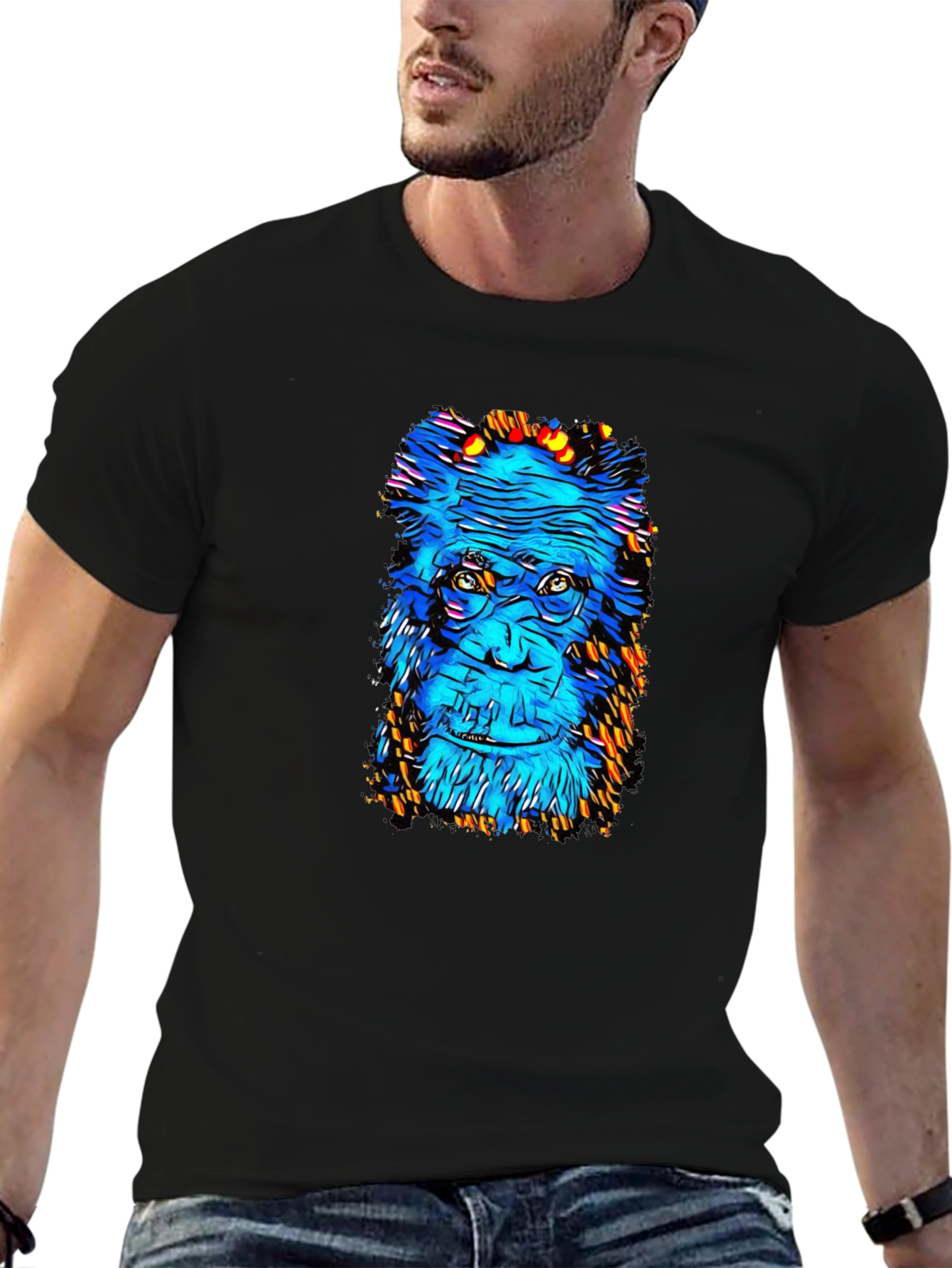 Black Abstract Gorilla Face Graphic T-Shirt view 6