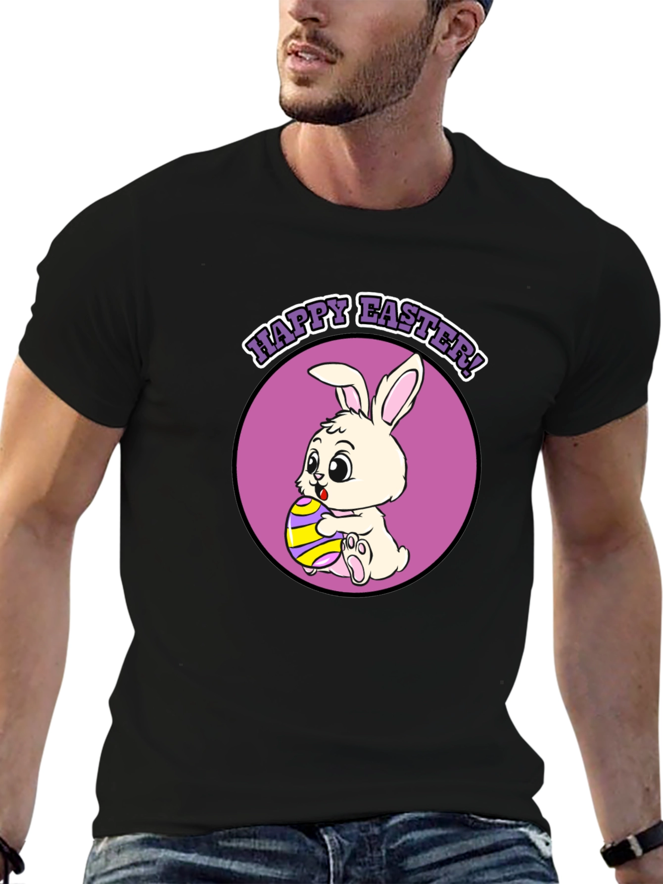 Black Happy Easter Bunny T-Shirt - Cute Holiday Tee view 6