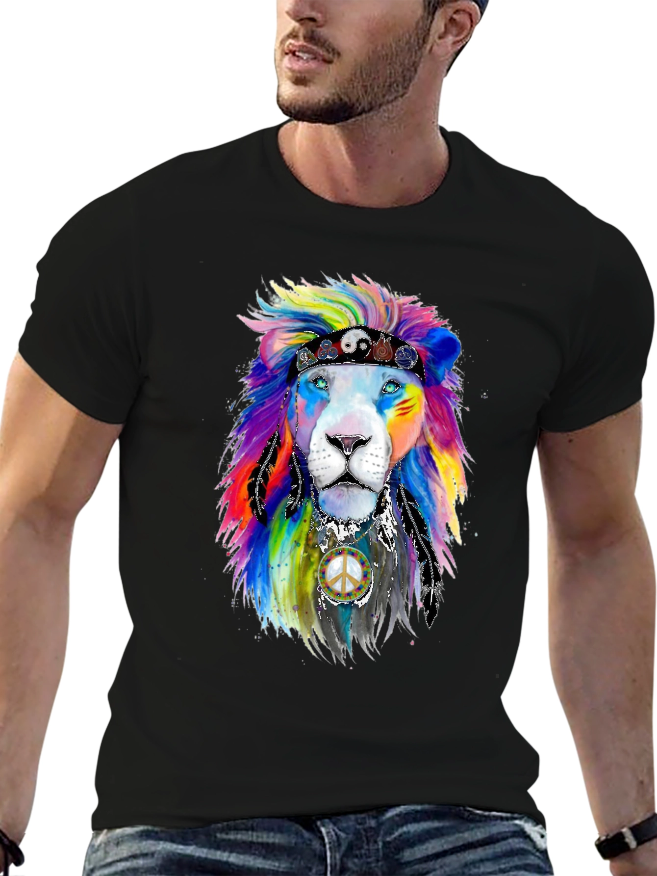 Black Rainbow Lion Graphic Tee view 6