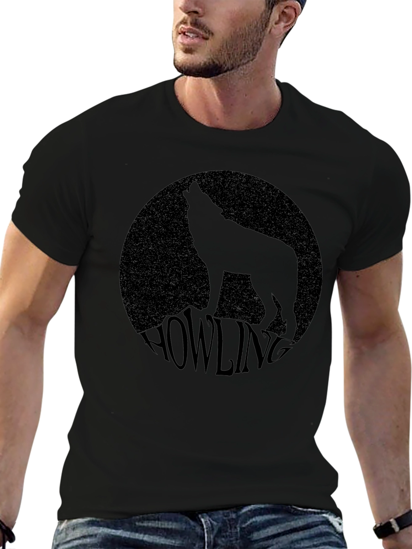 Black Howling Wolf Graphic Tee - Black view 6