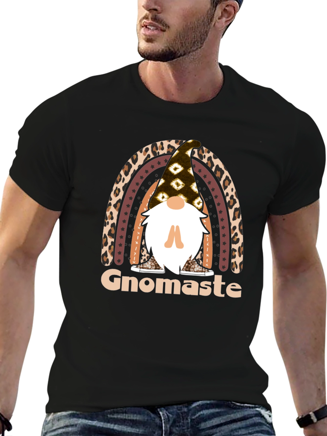 Black Gnomaste T-Shirt - Yoga Gnome Rainbow Tee view 6