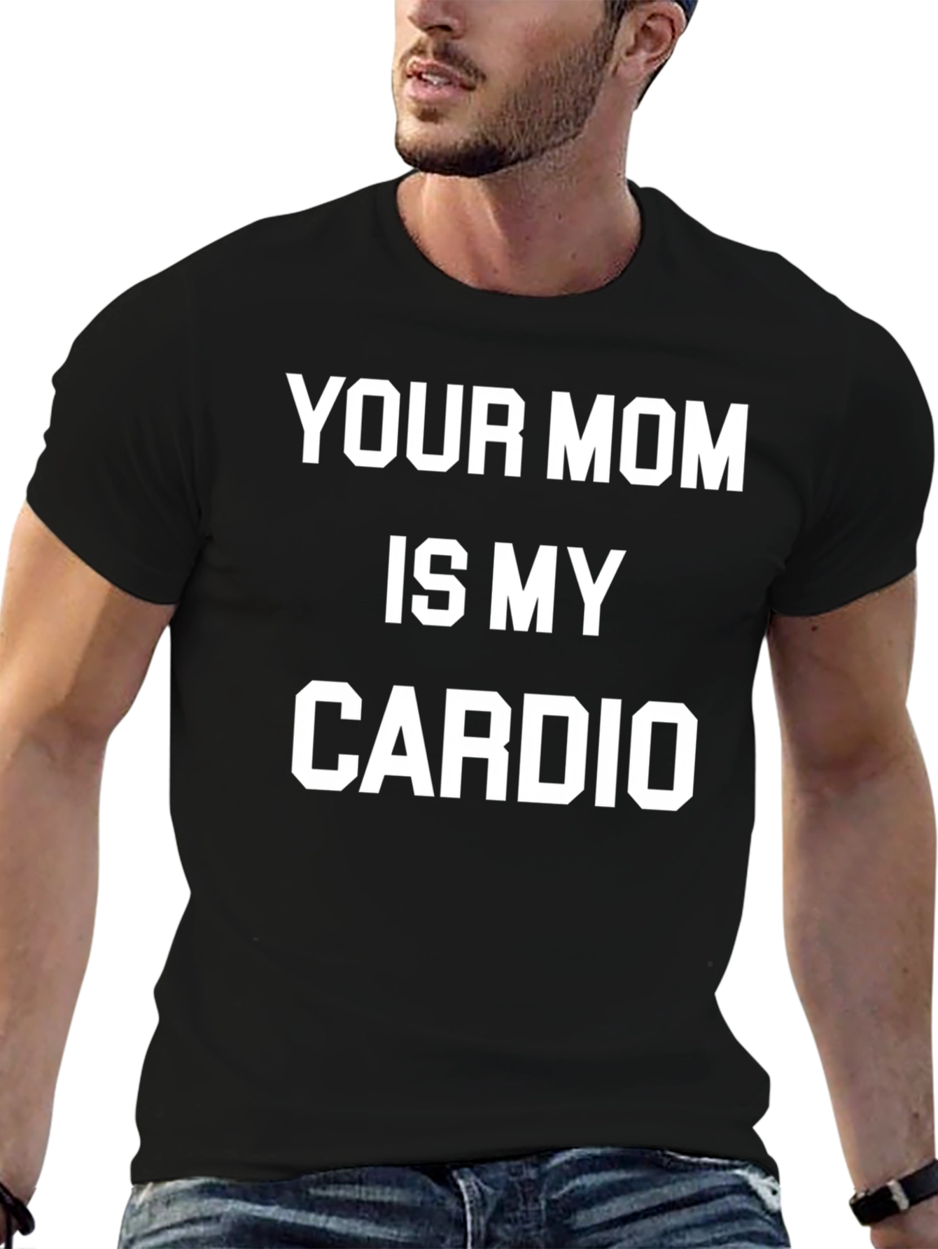 Black Funny "Your Mom is My Cardio" Graphic Tee view 6