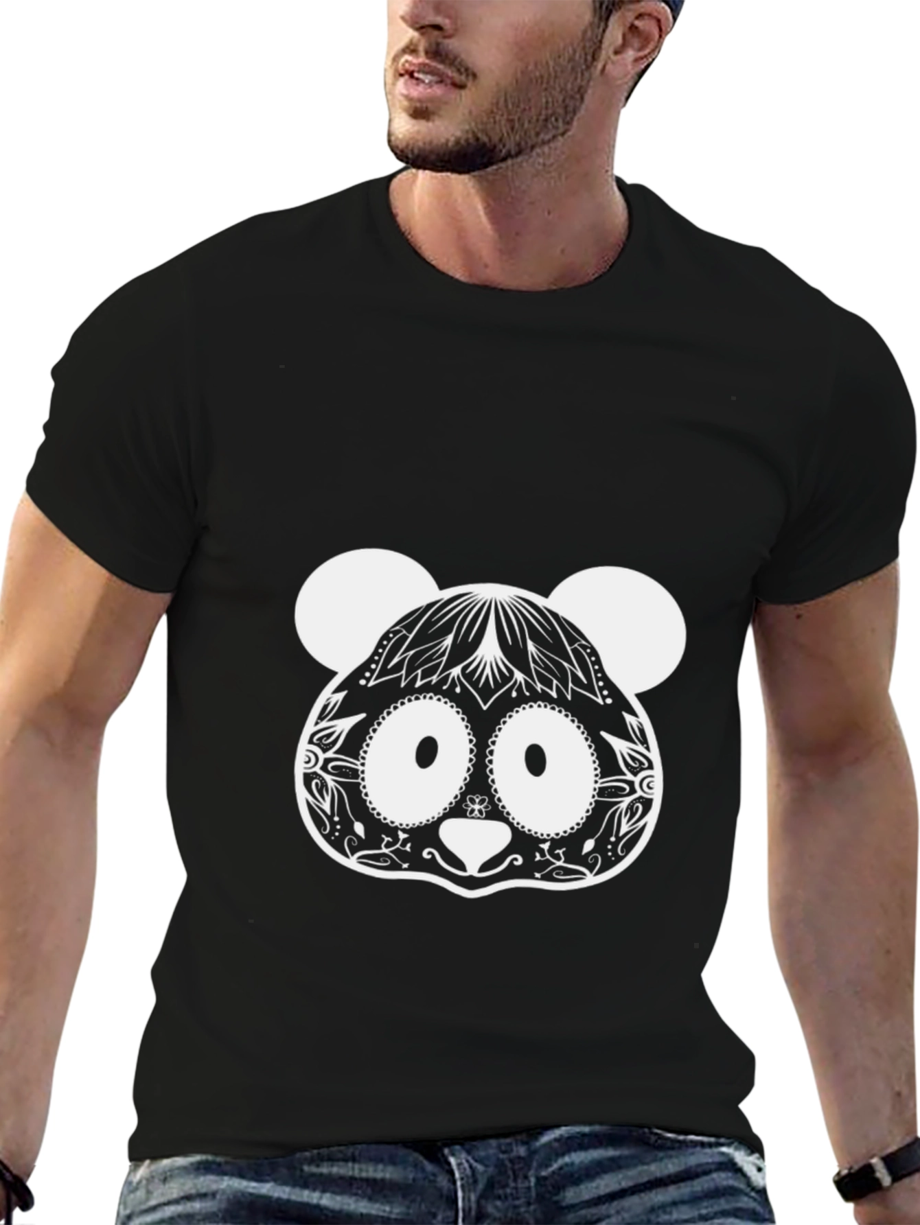 Black Cool Panda Graphic Tee - Black Cotton Blend view 6