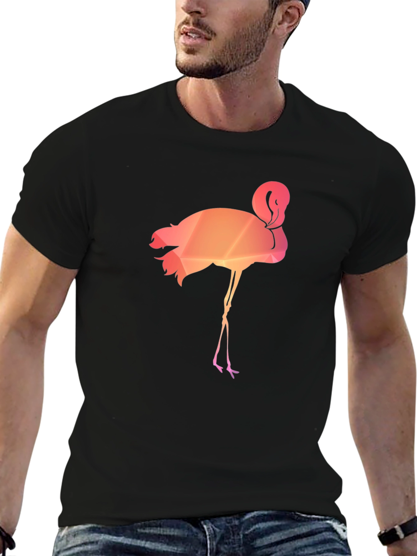 Black Geometric Flamingo Graphic Tee - Stylish Men's T-Shirt view 6