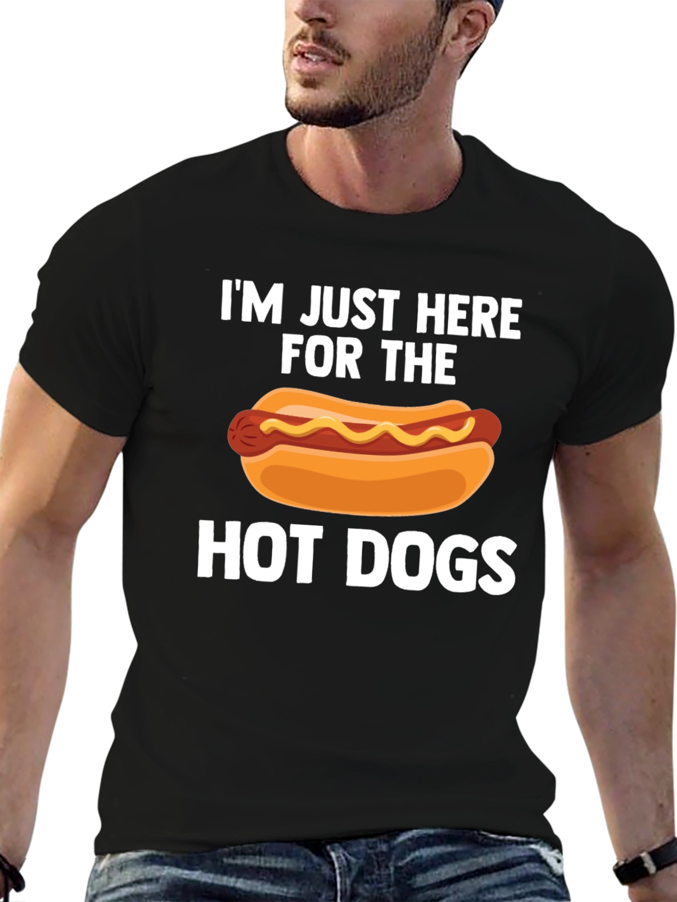 Black Hot Dog Lover T-Shirt - I'm Just Here for The Hot Dogs view 6
